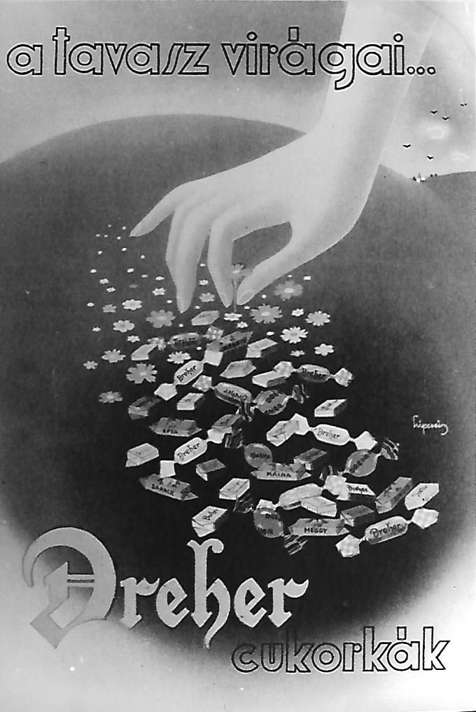 Dréher cukorka hirdetés 1930. (Magyar Kereskedelmi és Vendéglátóipari Múzeum CC BY-NC-ND)