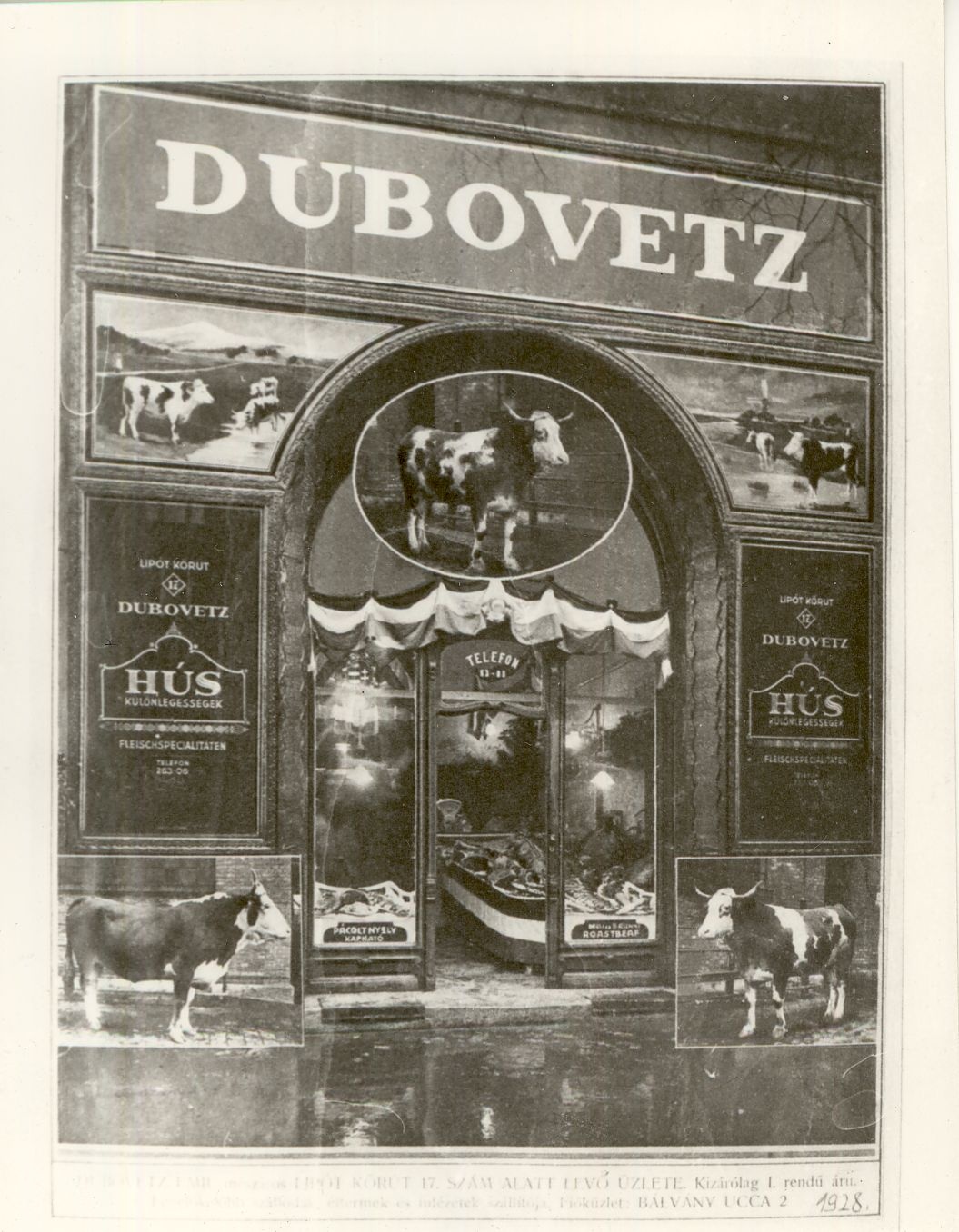 Dubovetz hentesáru bolt Budapest 1928. (Magyar Kereskedelmi és Vendéglátóipari Múzeum CC BY-NC-ND)