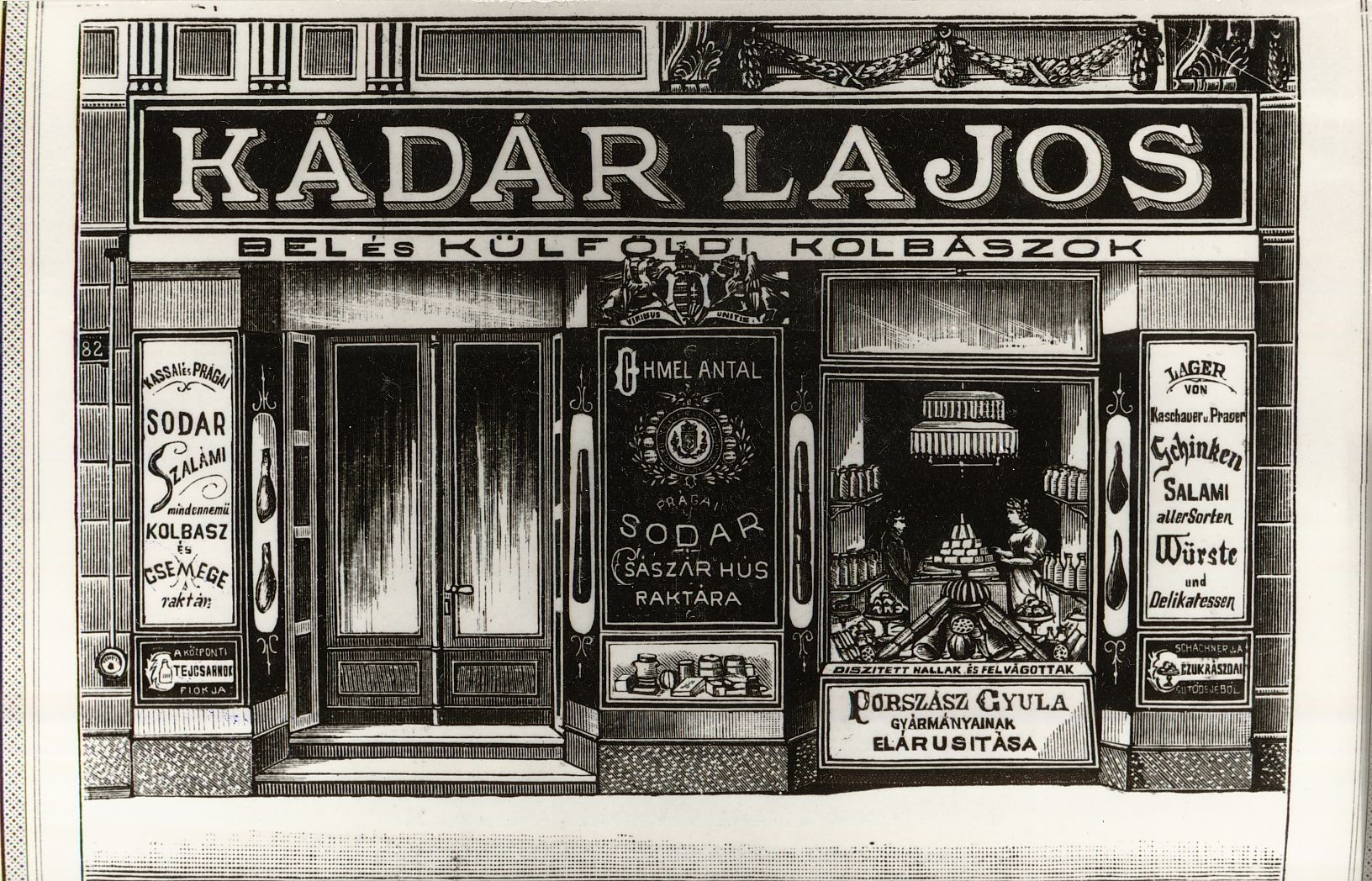 Kádár Lajos kolbászüzelete Budapest 1896. (Magyar Kereskedelmi és Vendéglátóipari Múzeum CC BY-NC-ND)