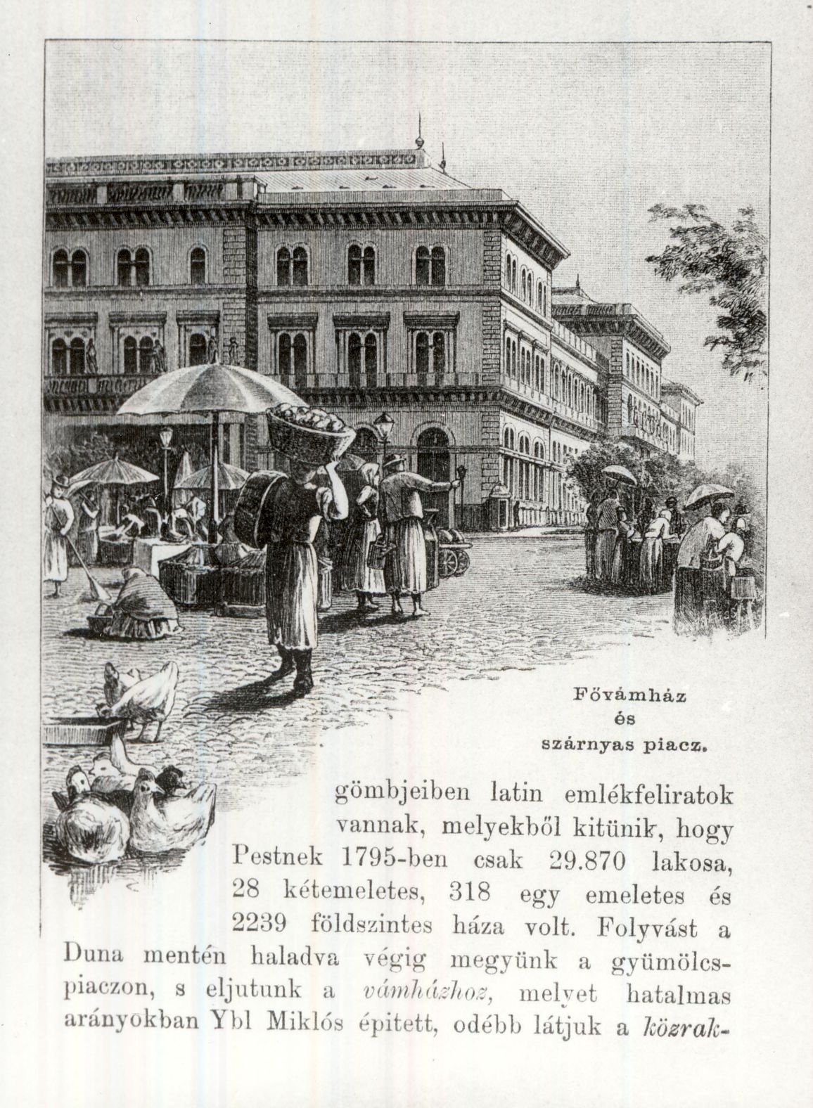 Fővámház és a szárnyas piac, Budapest 1885. (Magyar Kereskedelmi és Vendéglátóipari Múzeum CC BY-NC-ND)