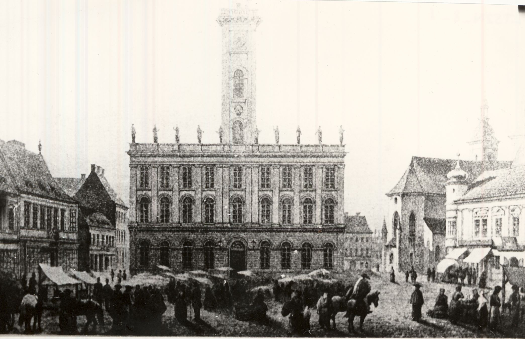 Piac a régi pesti városháza előtt 1856-1863 (Magyar Kereskedelmi és Vendéglátóipari Múzeum CC BY-NC-ND)