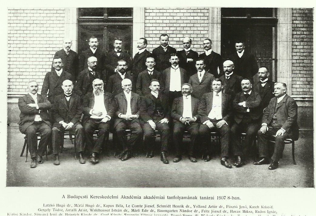 Budapesti Kereskedelmi Akadémia tanfolyamának tanárai, 1907. (Magyar Kereskedelmi és Vendéglátóipari Múzeum CC BY-NC-ND)