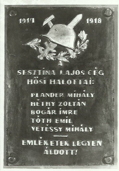 Sesztina Lajos Cég Hősi Halottai (Magyar Kereskedelmi és Vendéglátóipari Múzeum CC BY-NC-ND)