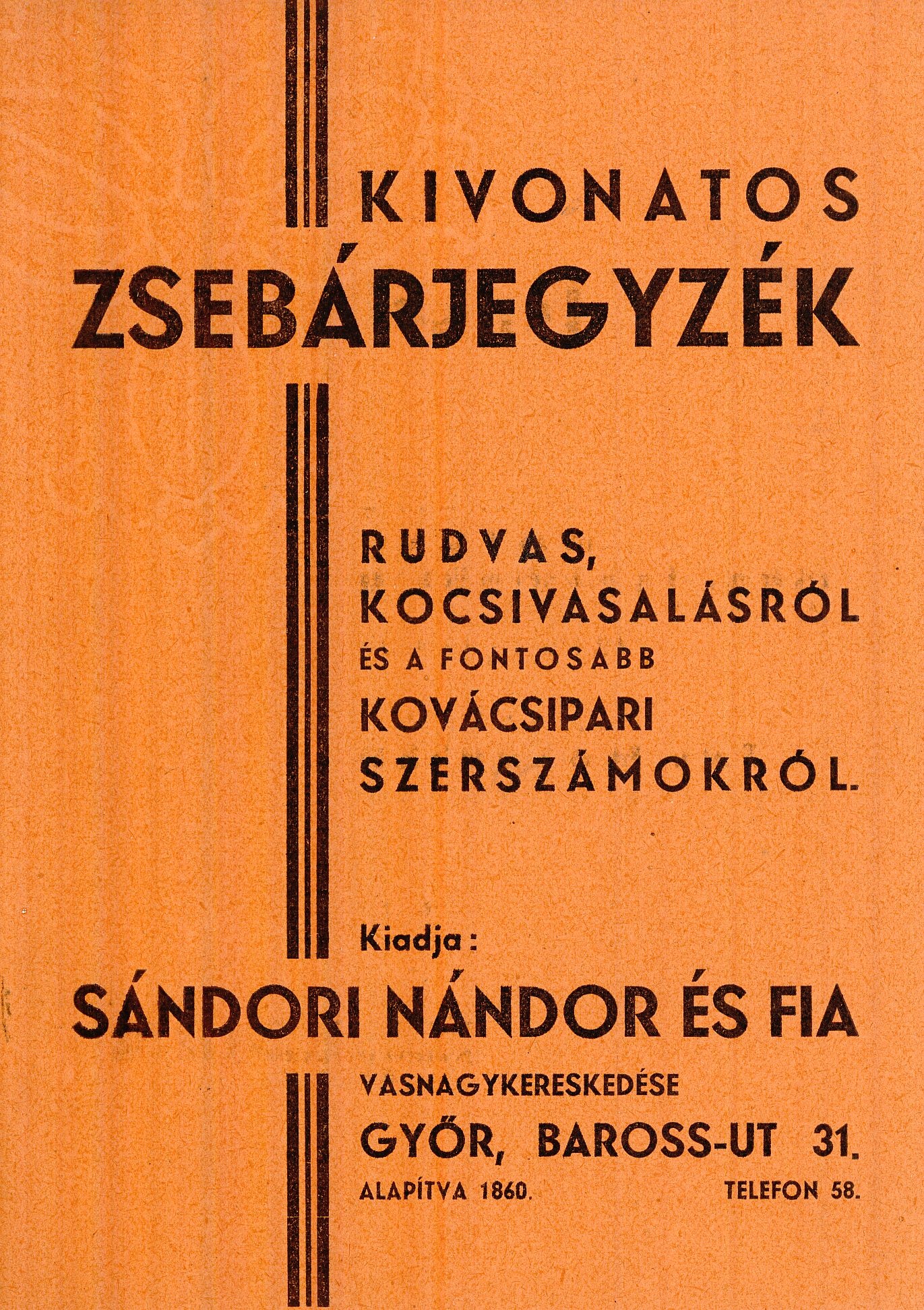 KIVONATOS ZSEBÁRJEGYZÉK RUDVAS, KOCSIVASALÁSR (Magyar Kereskedelmi és Vendéglátóipari Múzeum CC BY-NC-SA)