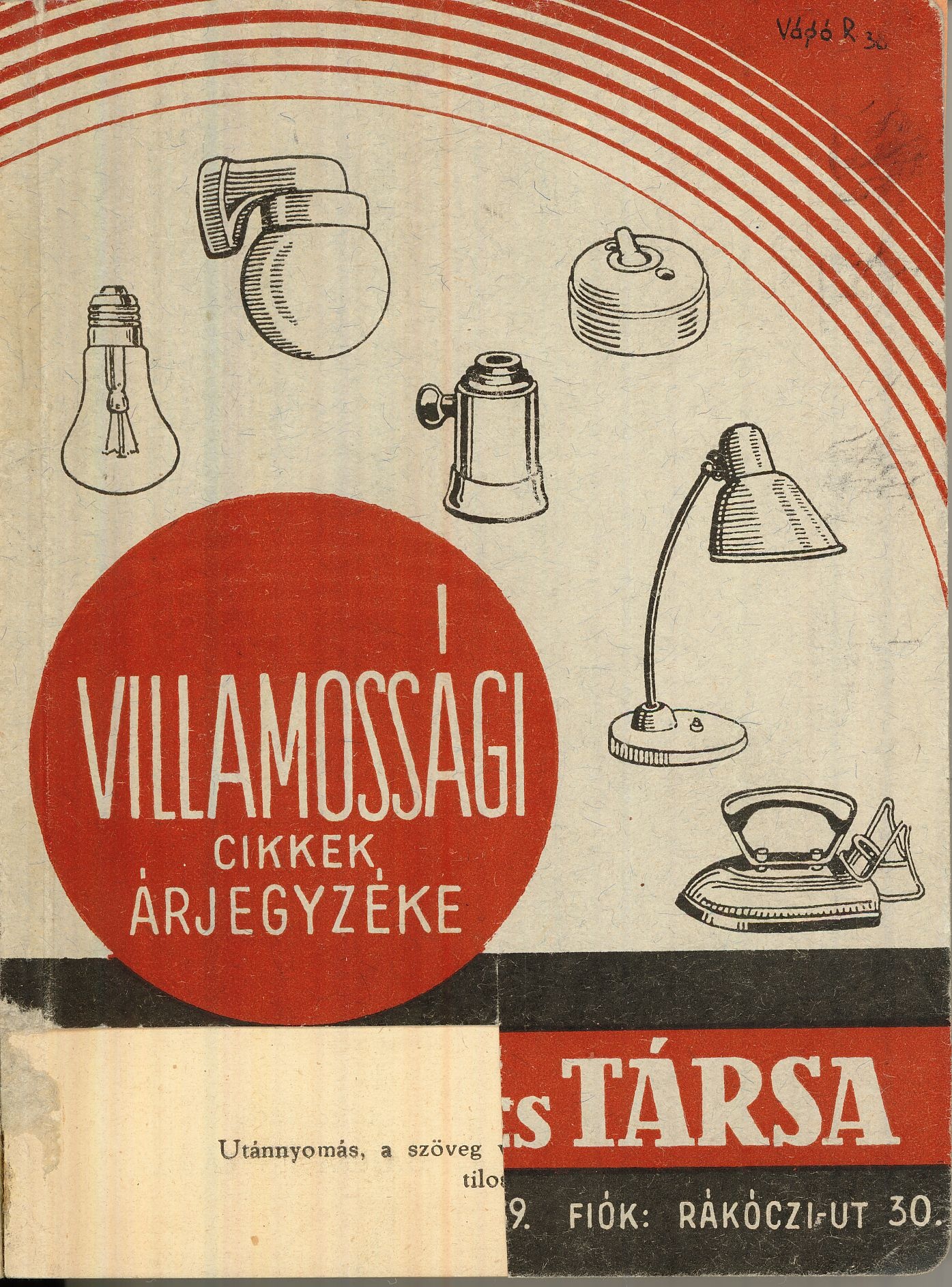 Villamossági cikkek árjegyzéke (Magyar Kereskedelmi és Vendéglátóipari Múzeum CC BY-NC-SA)