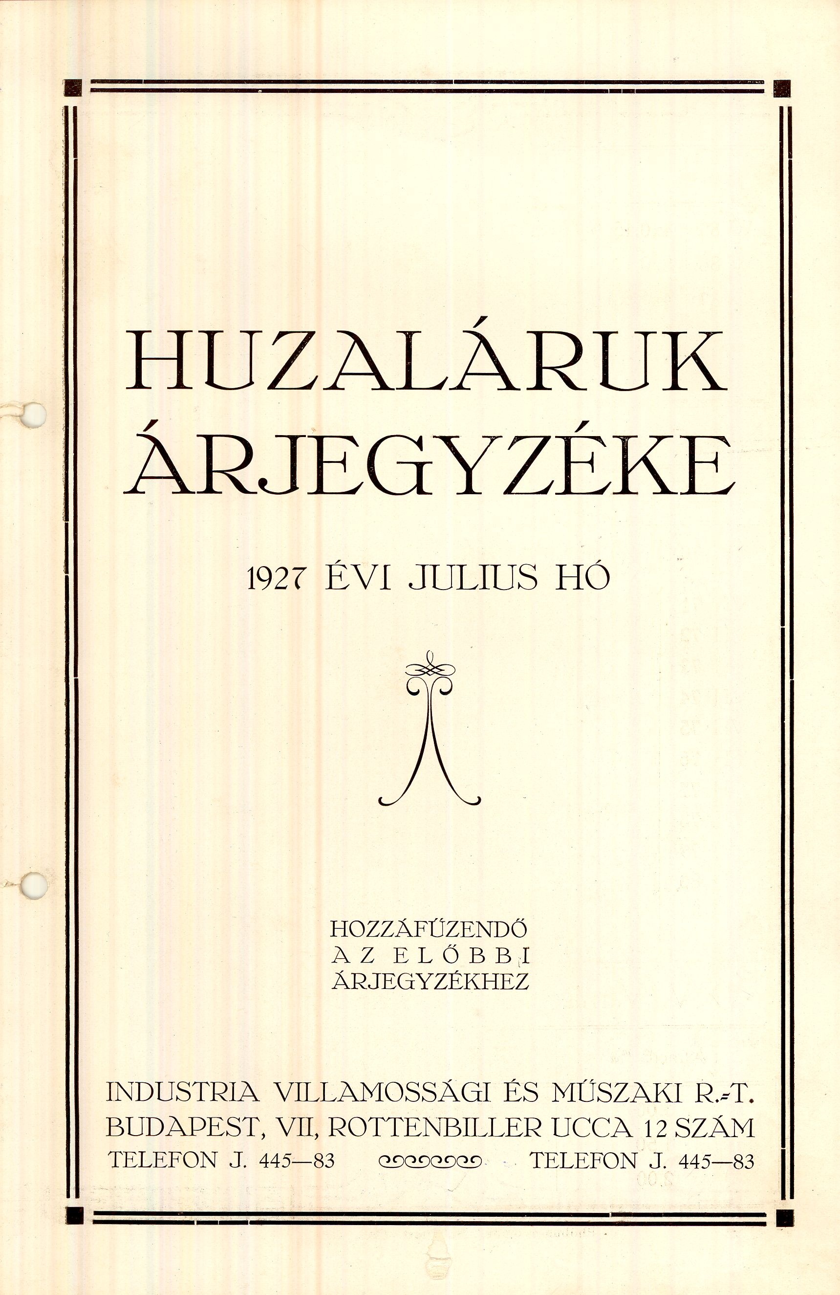 Huzaláruk árjegyzéke (Magyar Kereskedelmi és Vendéglátóipari Múzeum CC BY-NC-SA)