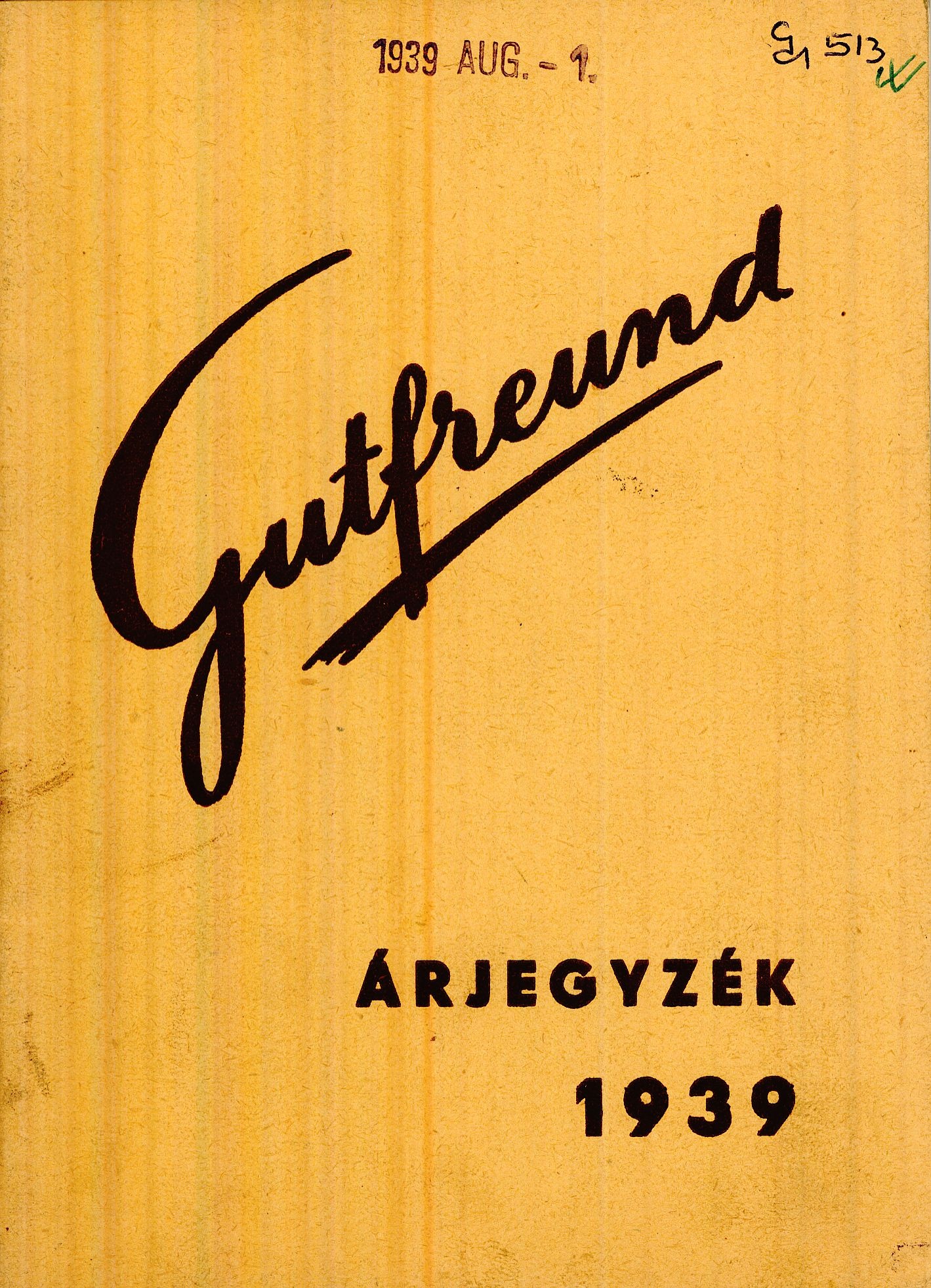 Gutfreund árjegyzék 1939 (Magyar Kereskedelmi és Vendéglátóipari Múzeum CC BY-NC-SA)