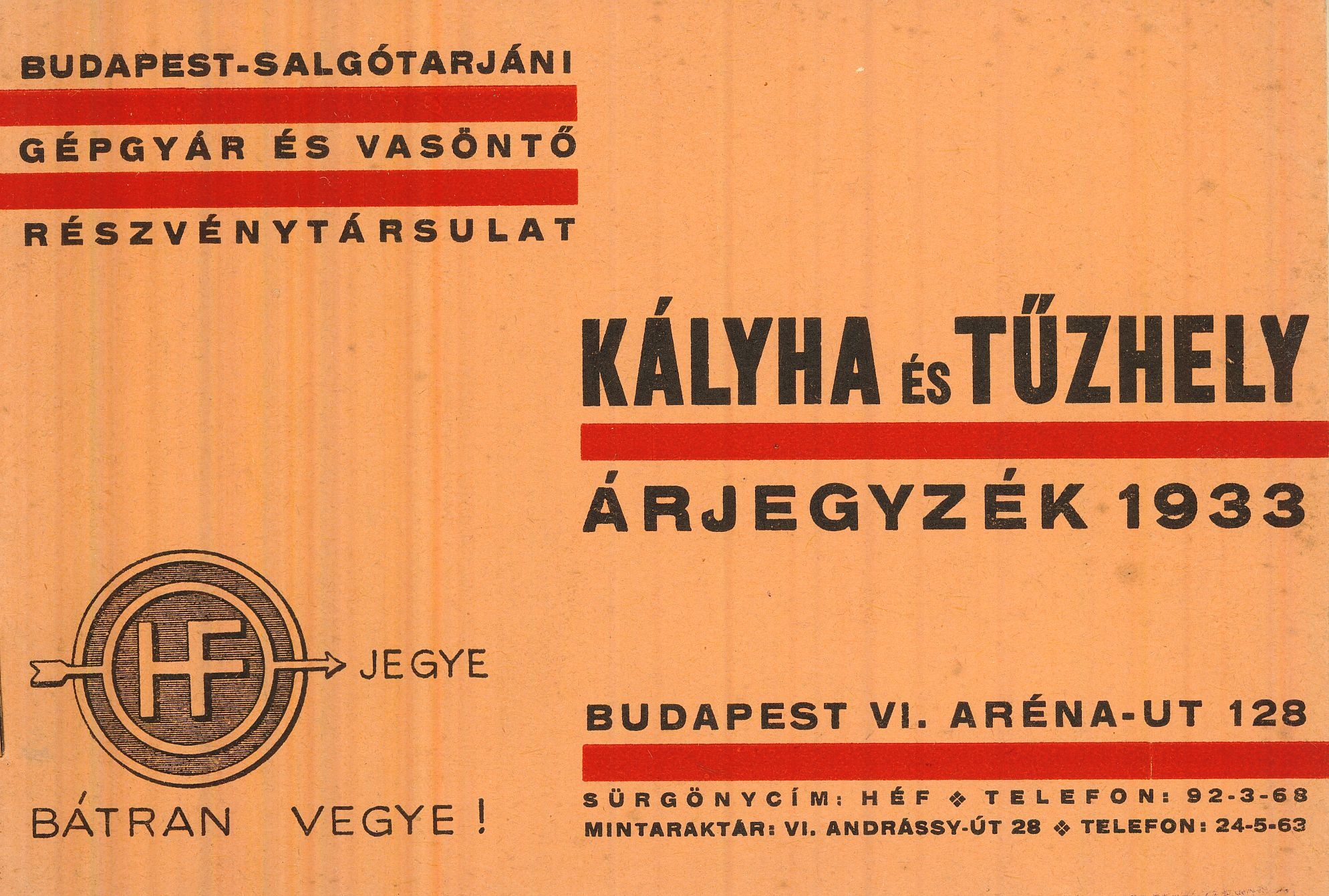 KÁLYHA ÉS TŰZHELY ÁRJEGYZÉK (Magyar Kereskedelmi és Vendéglátóipari Múzeum CC BY-NC-SA)