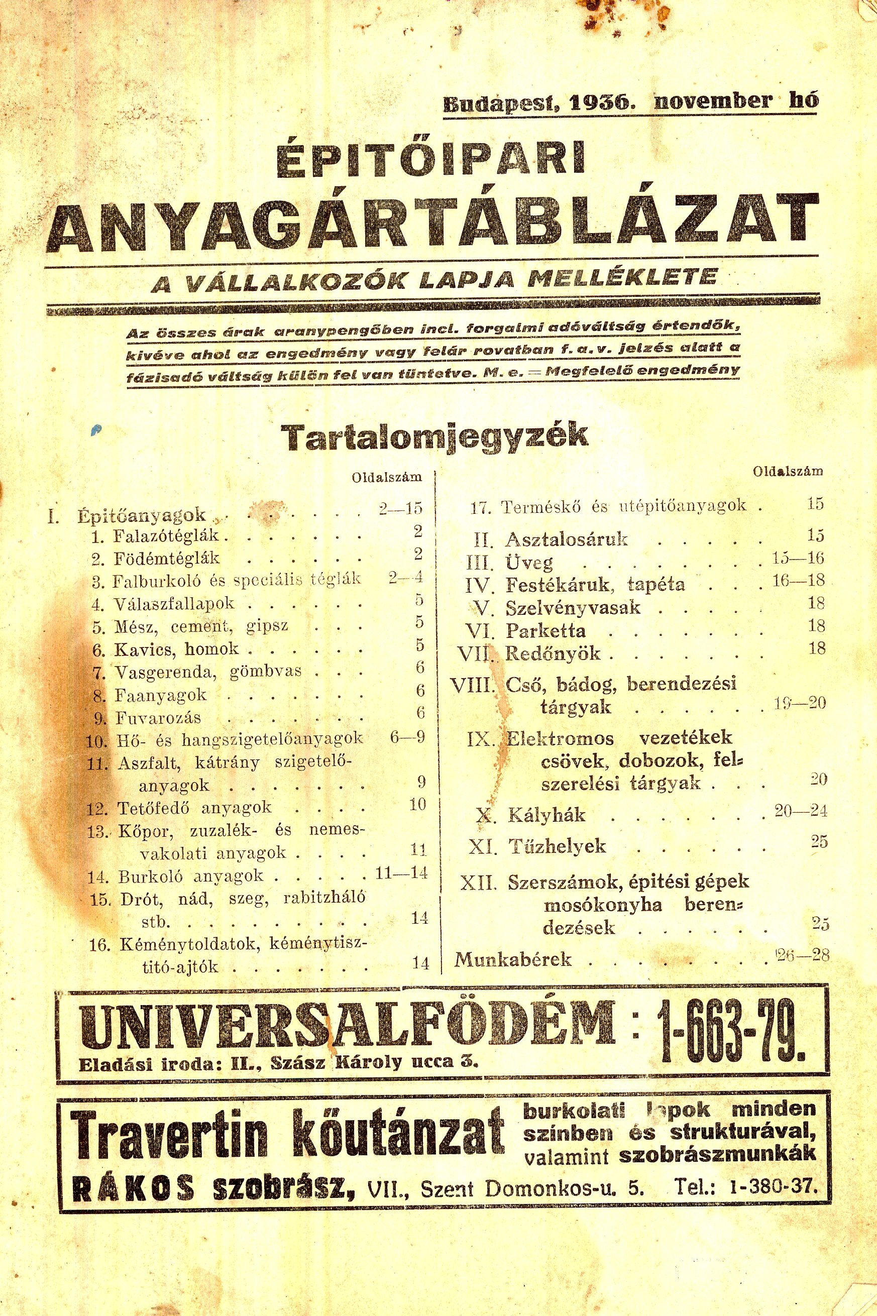 ÉPÍTŐIPARI ANYAGTÁBLÁZAT (Magyar Kereskedelmi és Vendéglátóipari Múzeum CC BY-NC-SA)