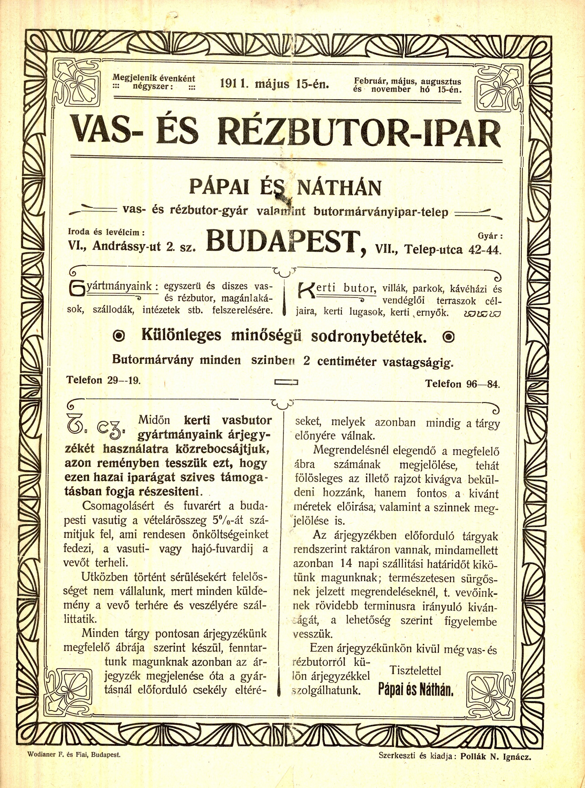 VAS- ÉS RÉZBÚTOR árjegyzék (Magyar Kereskedelmi és Vendéglátóipari Múzeum CC BY-NC-SA)