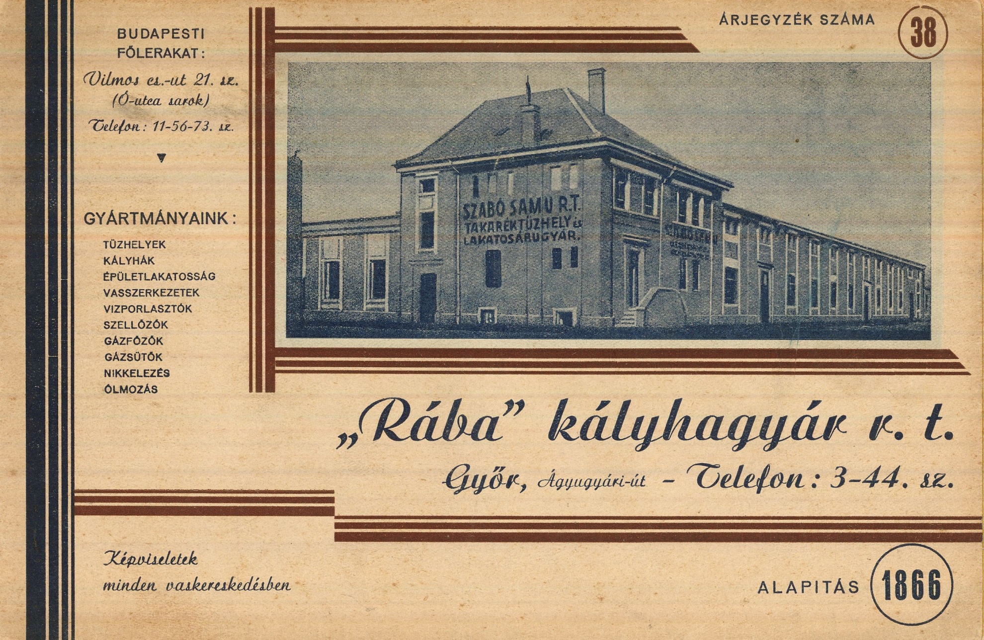 "Rába" kályhagyár r. t. árjegyzéke (Magyar Kereskedelmi és Vendéglátóipari Múzeum CC BY-NC-SA)