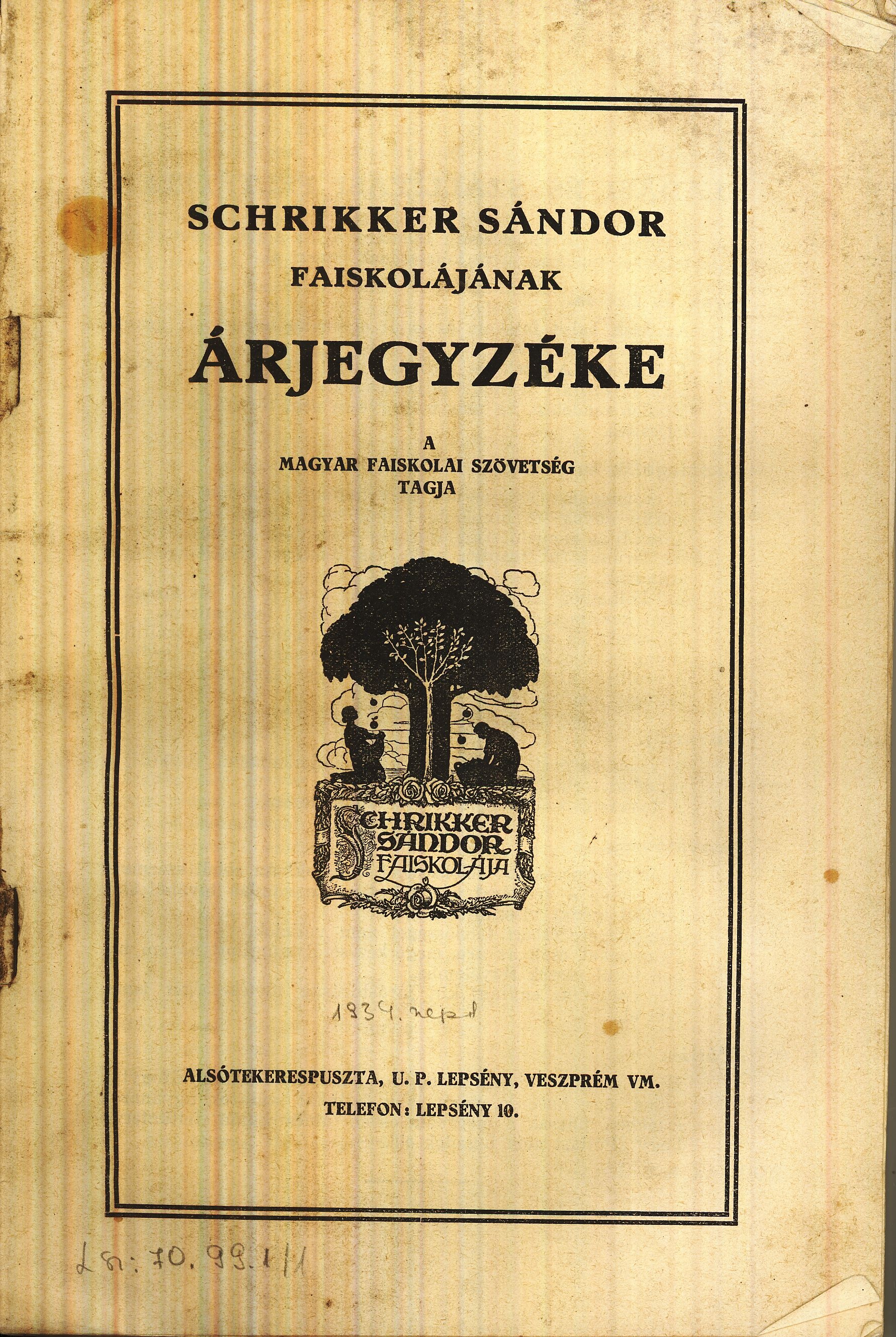 SCHRIKKER SÁNDOR FAISKOLÁJÁNAK ÁRJEGYZÉKE (Magyar Kereskedelmi és Vendéglátóipari Múzeum CC BY-NC-SA)
