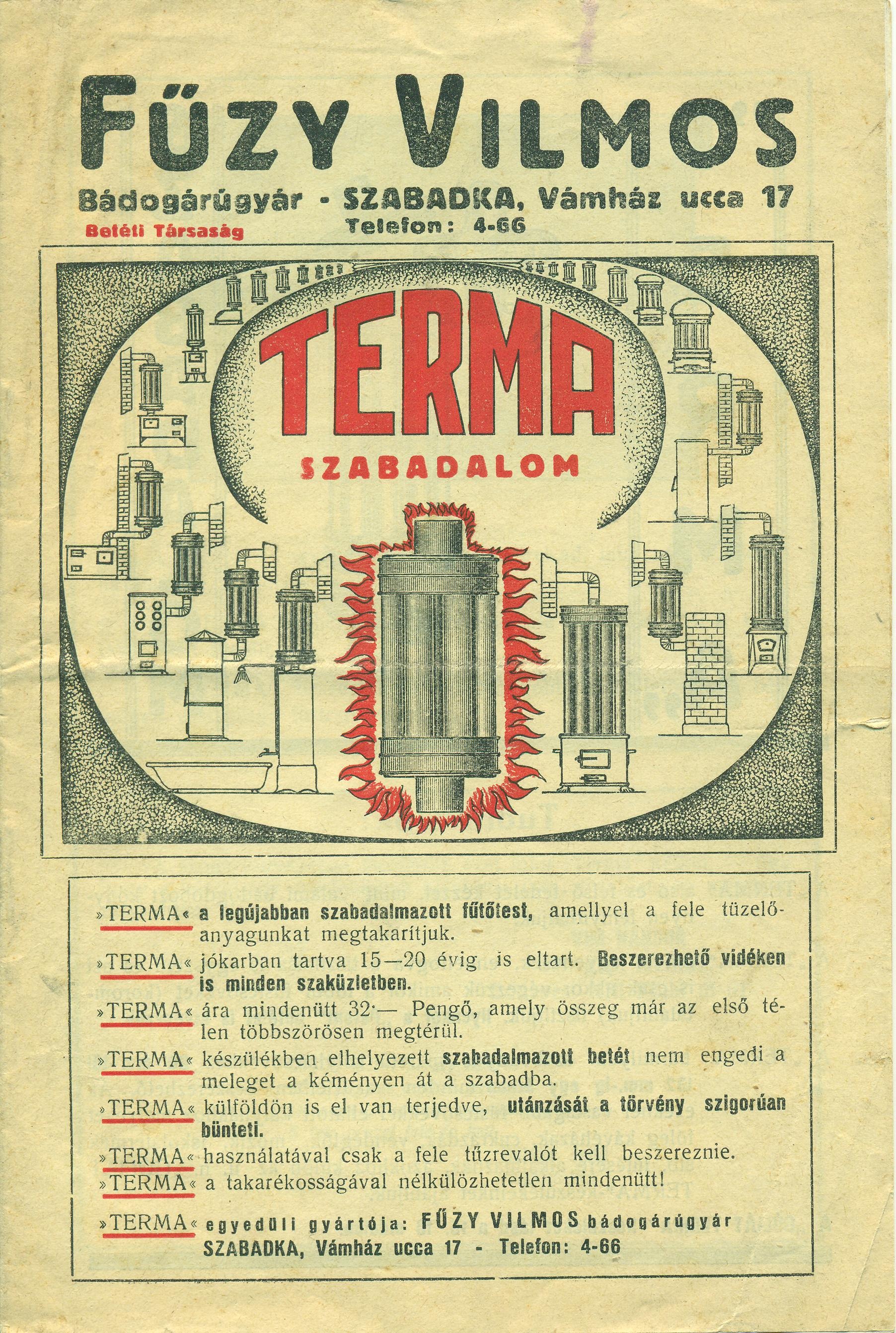 TERMA árjegyzék (Magyar Kereskedelmi és Vendéglátóipari Múzeum CC BY-NC-SA)