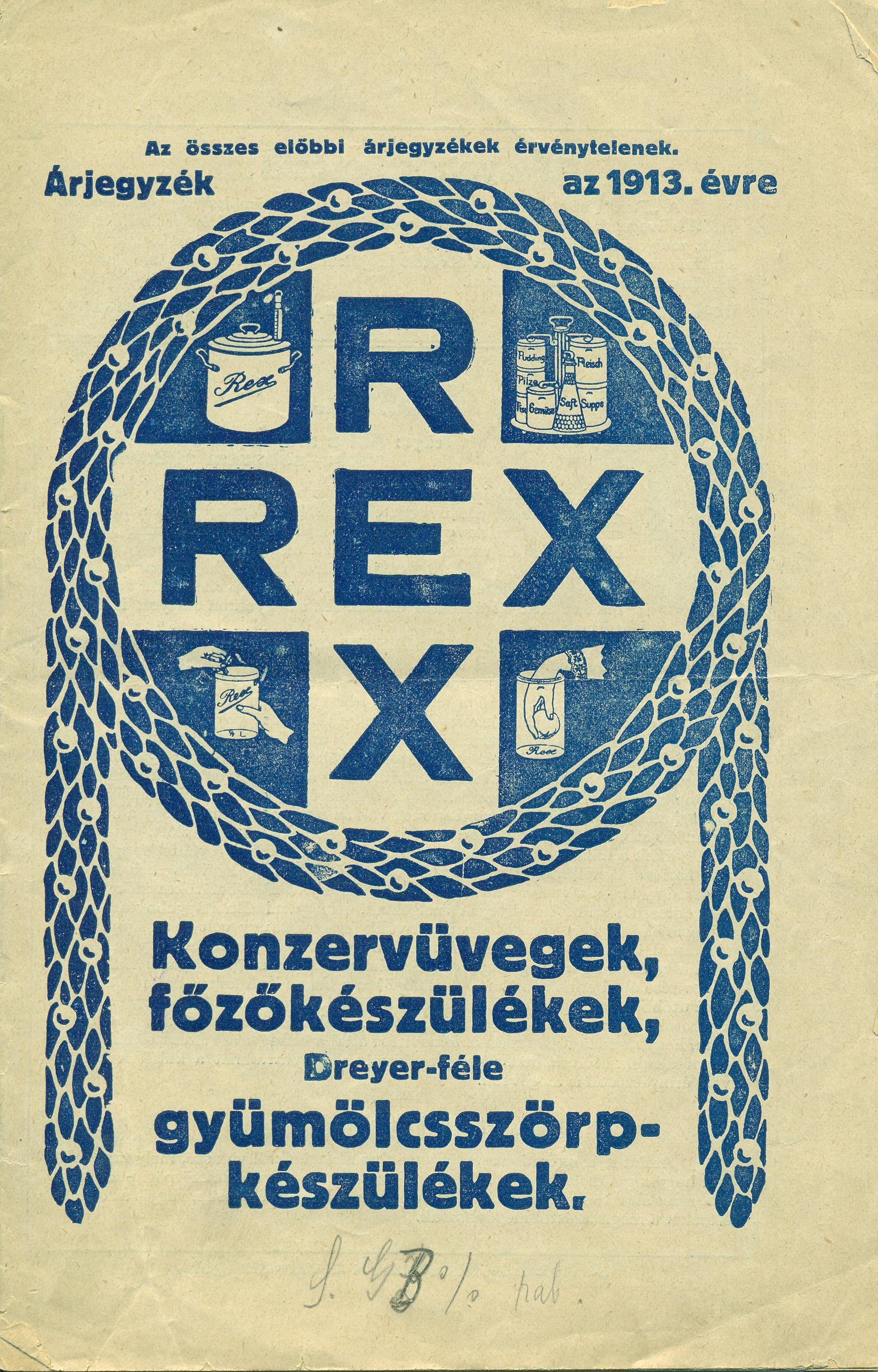 REX Konzervüvegek árjegyzéke (Magyar Kereskedelmi és Vendéglátóipari Múzeum CC BY-NC-SA)