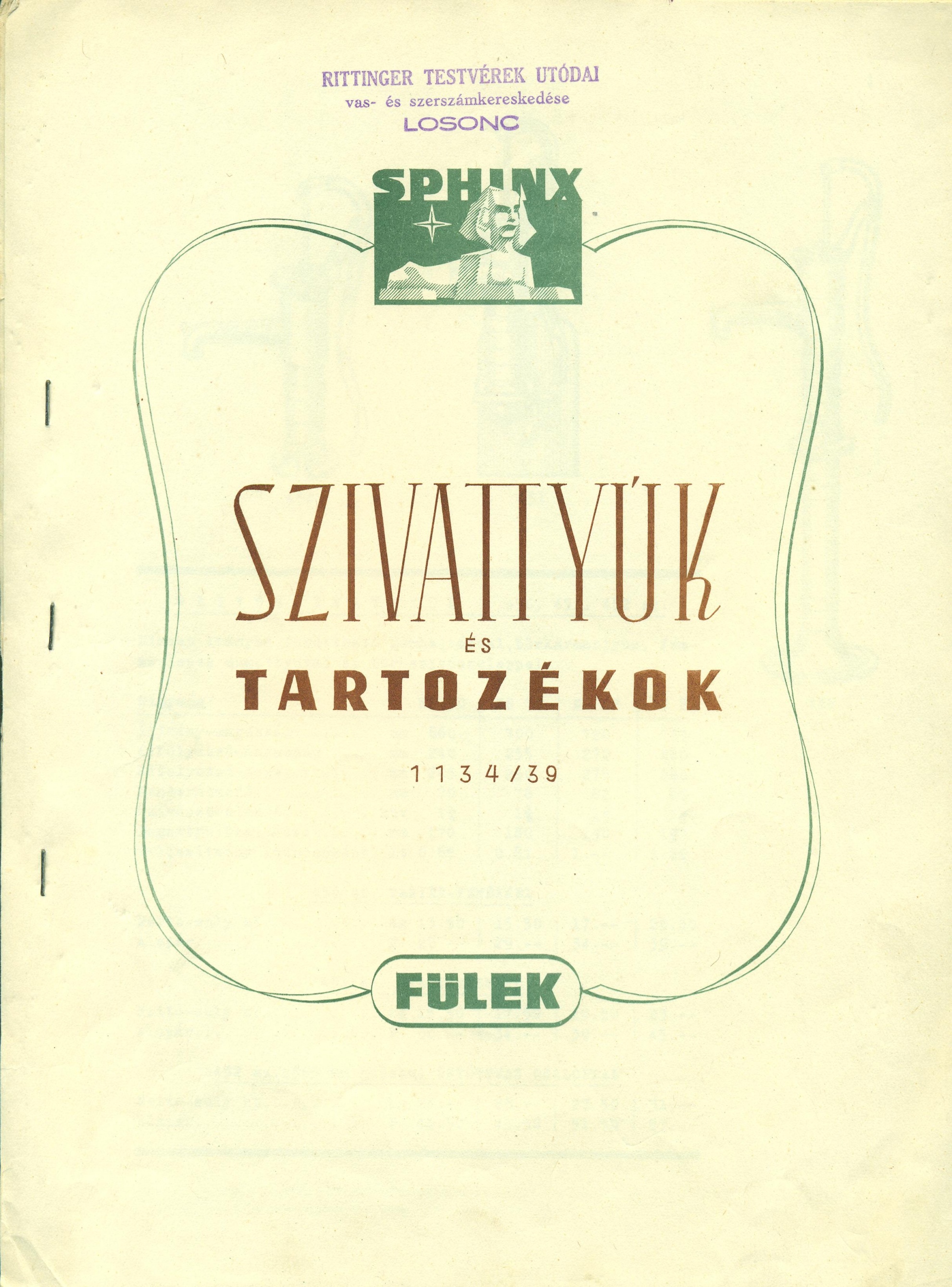SZIVATTYÚK ÉS TARTOZÉKOK árjegyzéke (Magyar Kereskedelmi és Vendéglátóipari Múzeum CC BY-NC-SA)