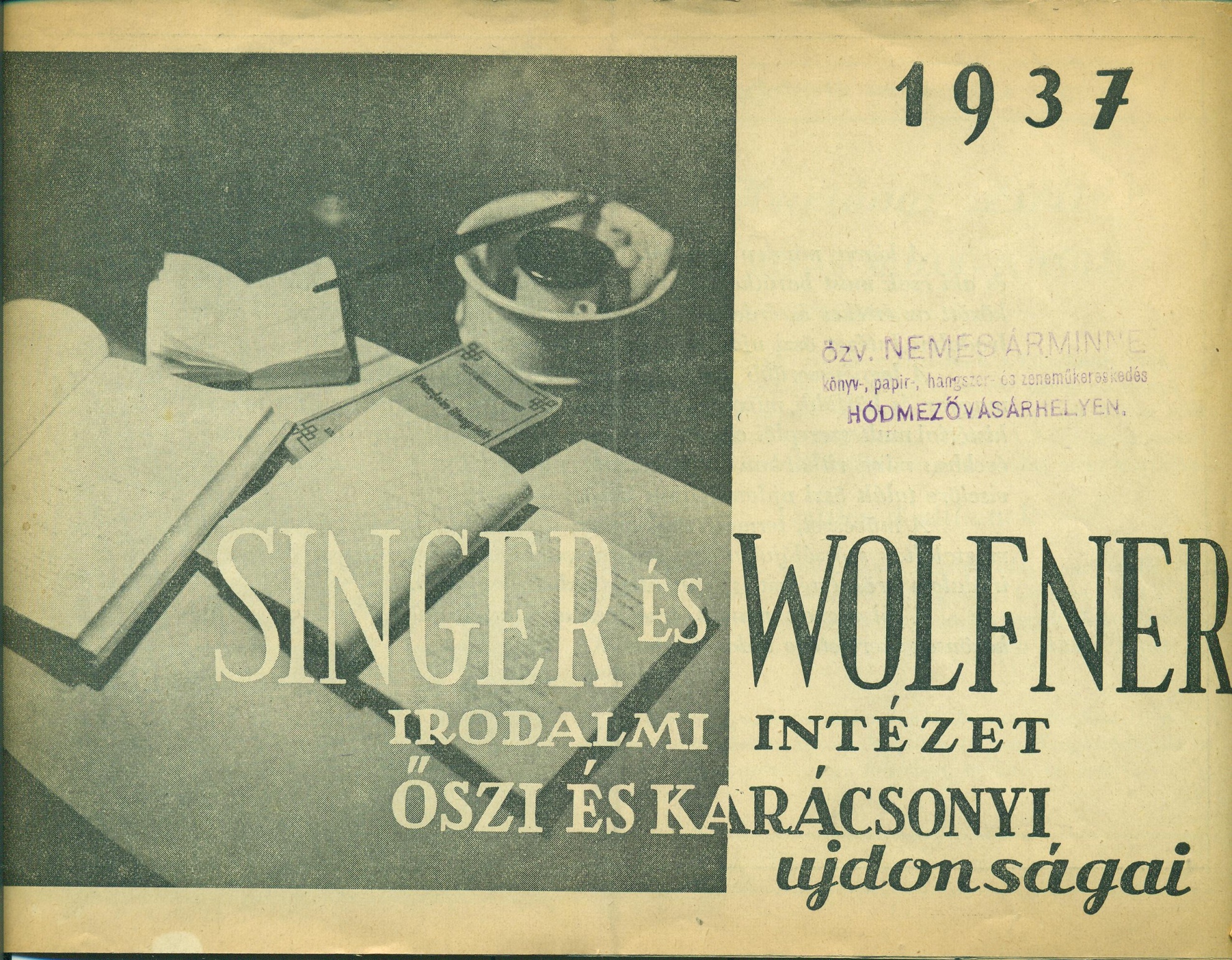 SINGER ÉS WOLFNER IRODALMI INTÉZET árjegyzéke (Magyar Kereskedelmi és Vendéglátóipari Múzeum CC BY-NC-SA)