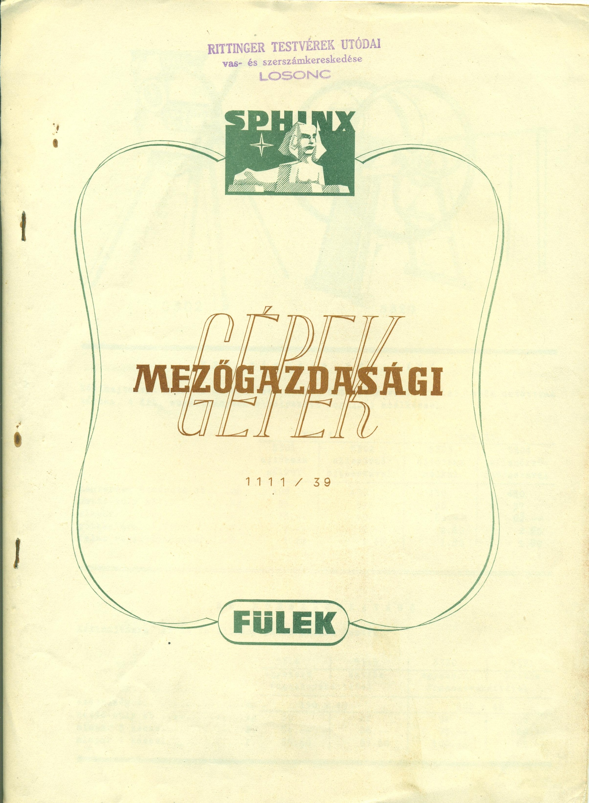 MEZŐGAZDASÁGI GÉPEK árjegyzéke (Magyar Kereskedelmi és Vendéglátóipari Múzeum CC BY-NC-SA)