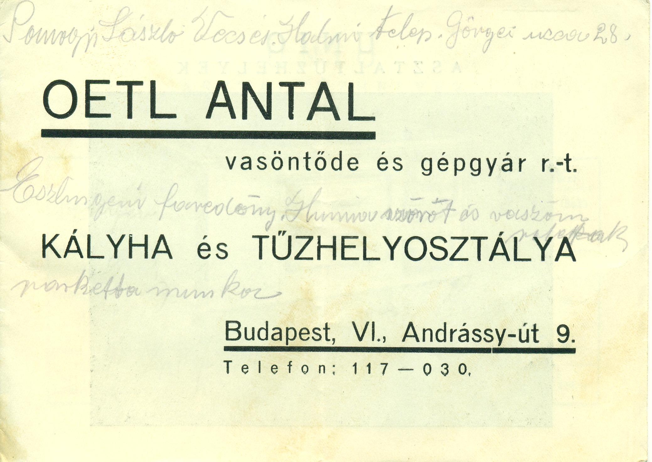 OETL ANTAL árjegyzéke (Magyar Kereskedelmi és Vendéglátóipari Múzeum CC BY-NC-SA)