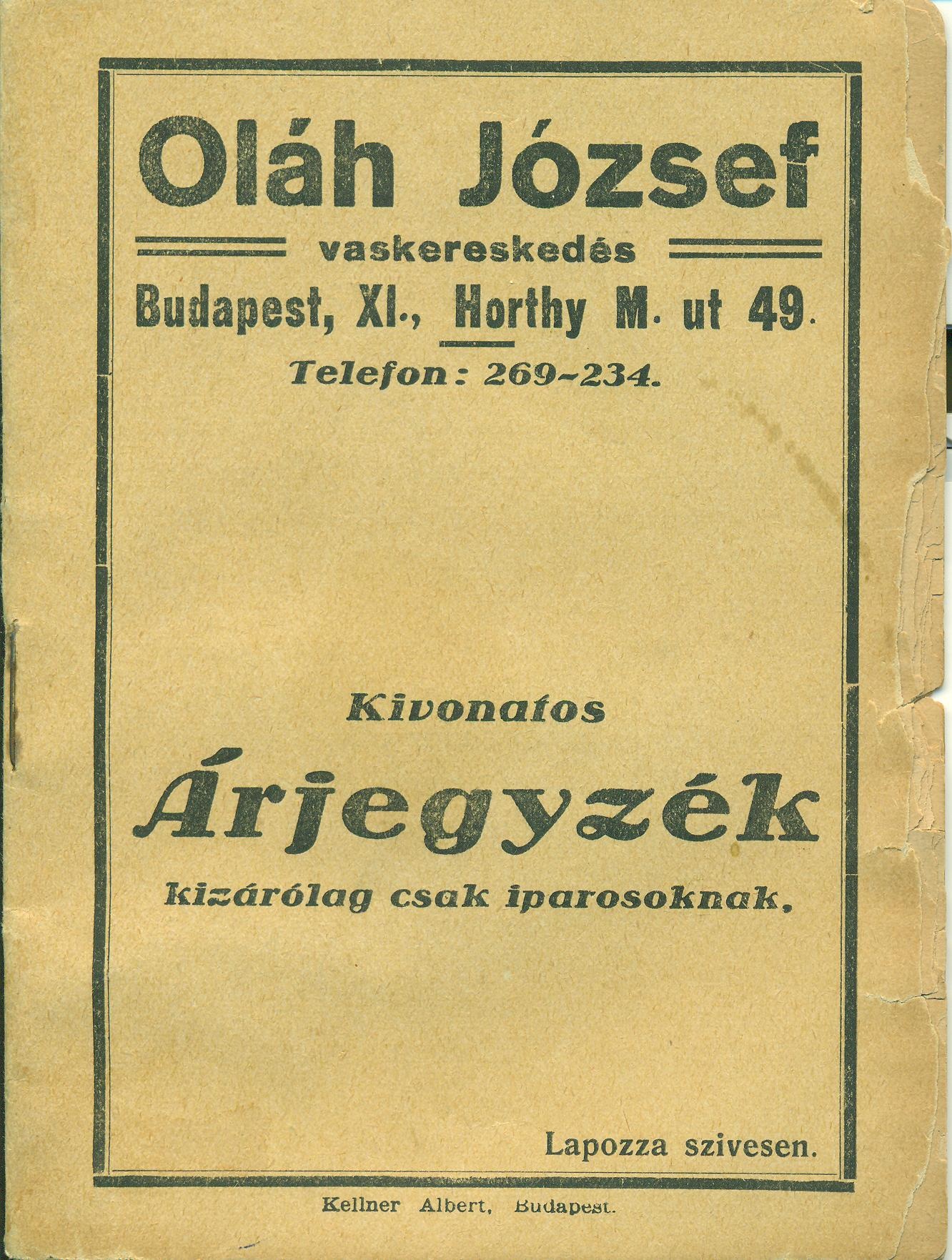 Oláh József árjegyzék (Magyar Kereskedelmi és Vendéglátóipari Múzeum CC BY-NC-SA)