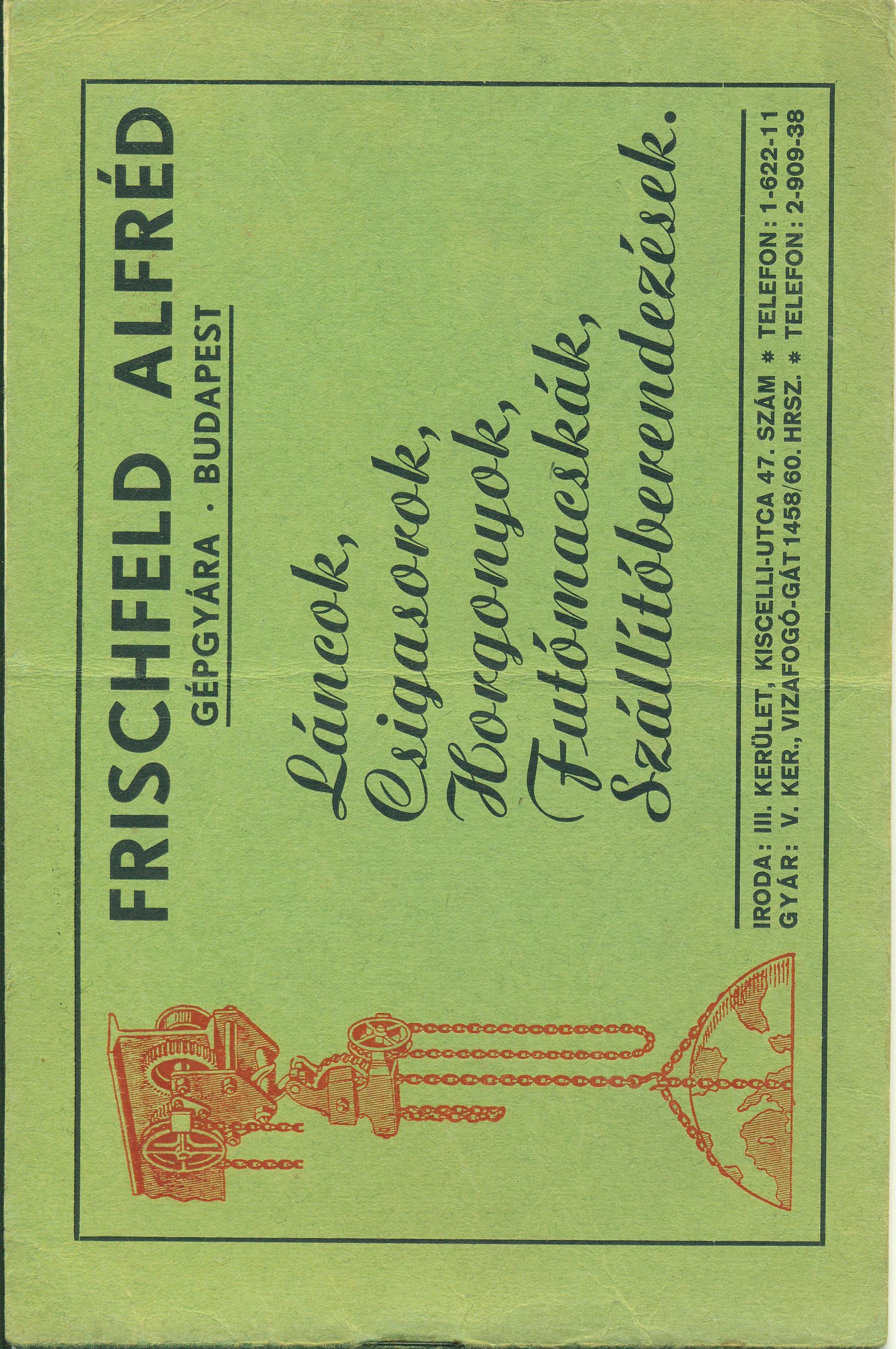 Frischfeld Alfréd gépgyára árjegyzék (Magyar Kereskedelmi és Vendéglátóipari Múzeum CC BY-NC-SA)