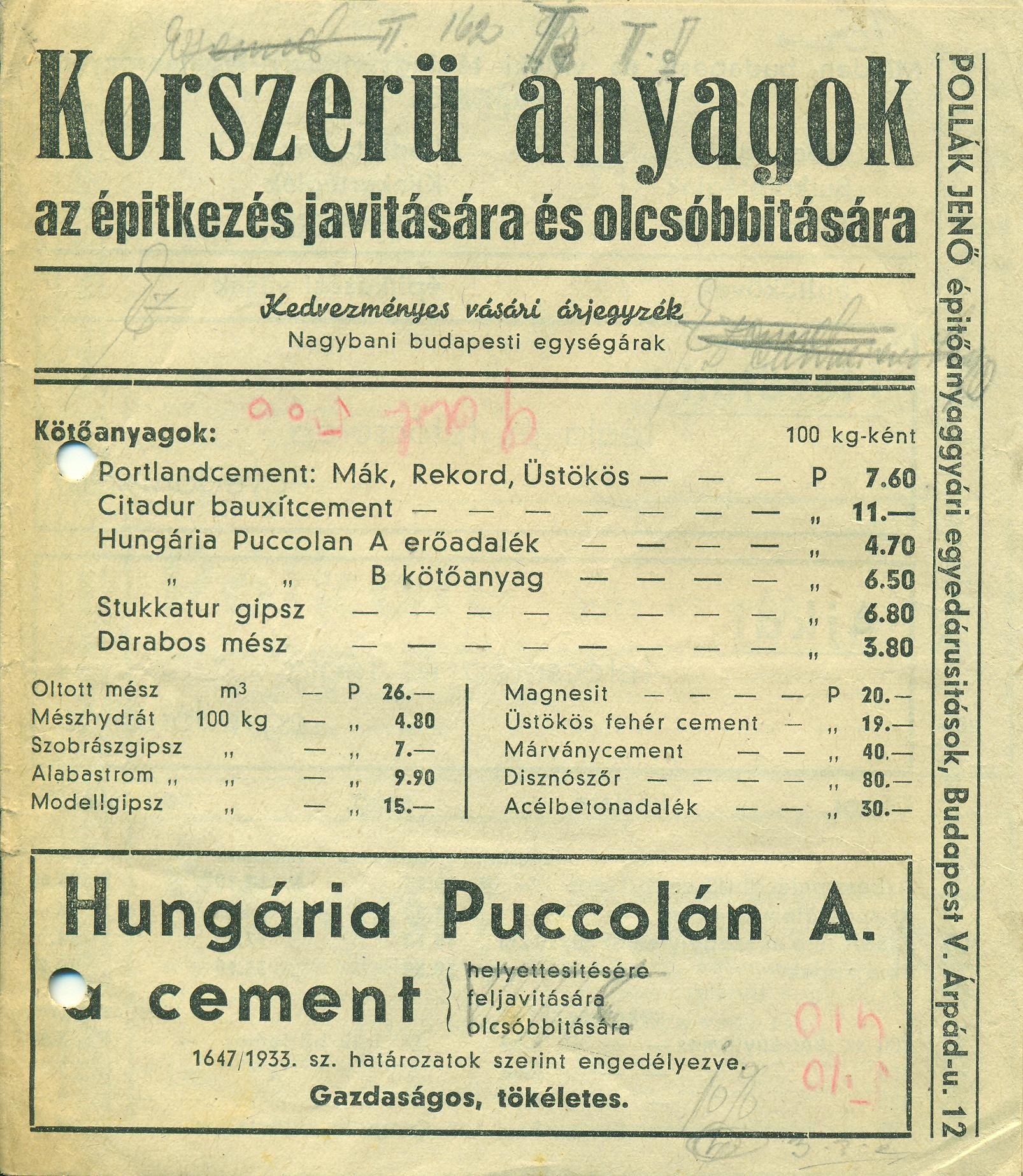 Építőanyagok árjegyzéke (Magyar Kereskedelmi és Vendéglátóipari Múzeum CC BY-NC-SA)