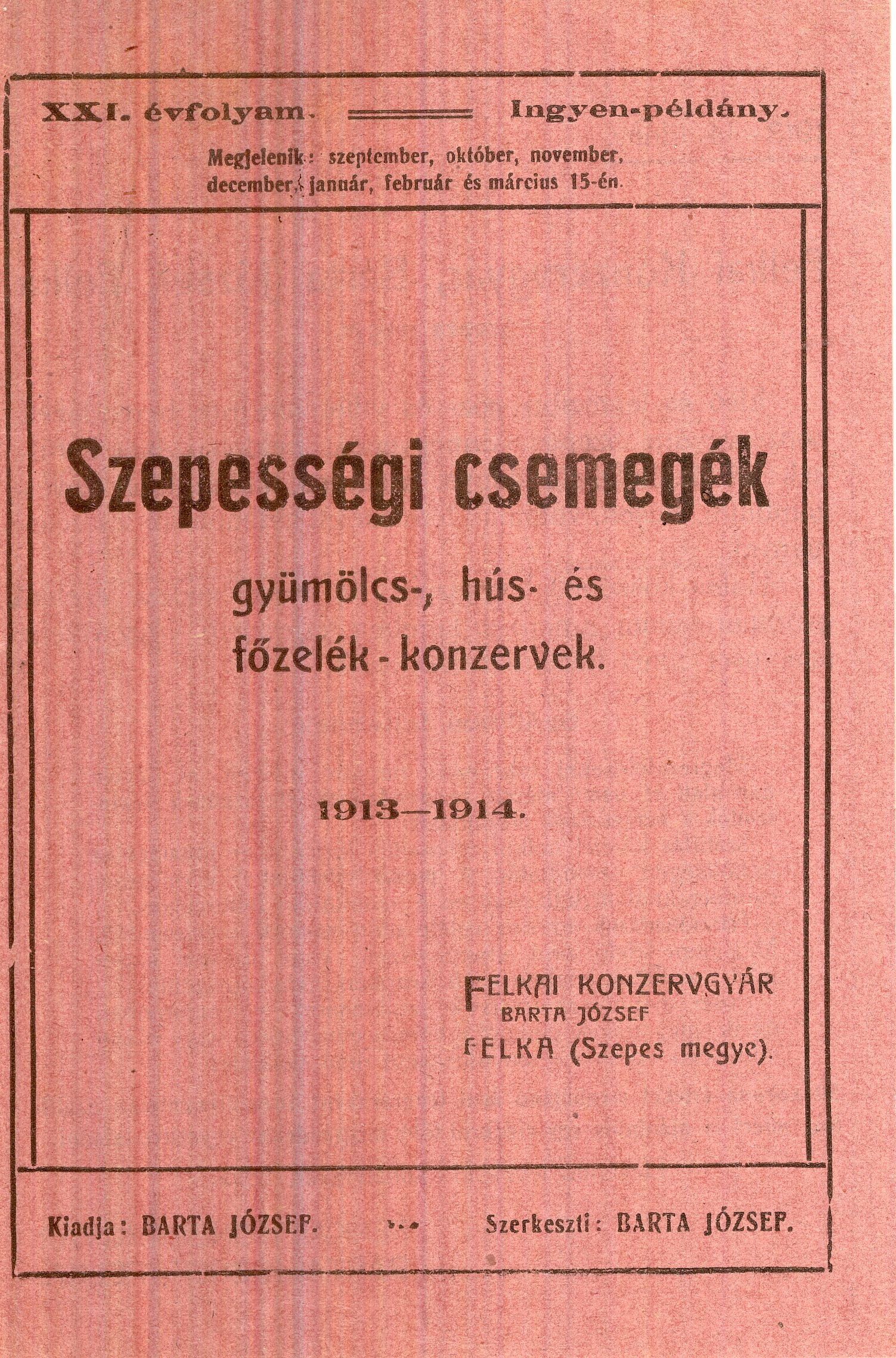 Felkai konzervgyár árjegyzék (Magyar Kereskedelmi és Vendéglátóipari Múzeum CC BY-NC-SA)