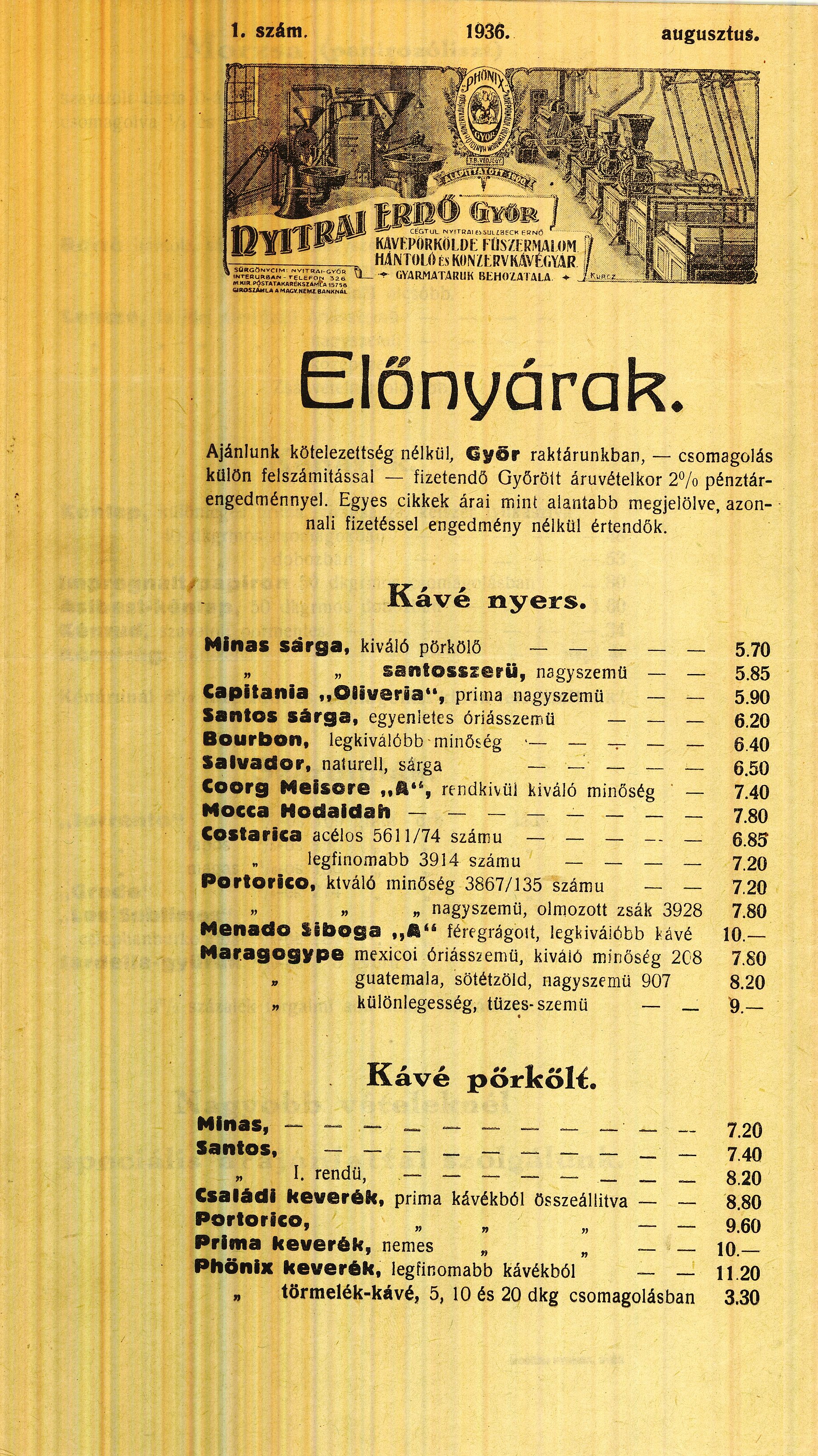 Nyitrai Ernő árjegyzék (Magyar Kereskedelmi és Vendéglátóipari Múzeum CC BY-NC-SA)
