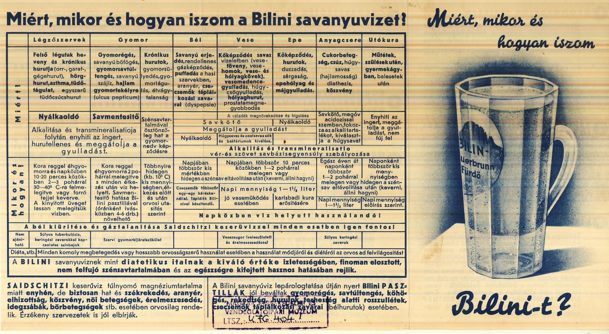 Bilini ásványvíz árjegyzék (Magyar Kereskedelmi és Vendéglátóipari Múzeum CC BY-NC-SA)