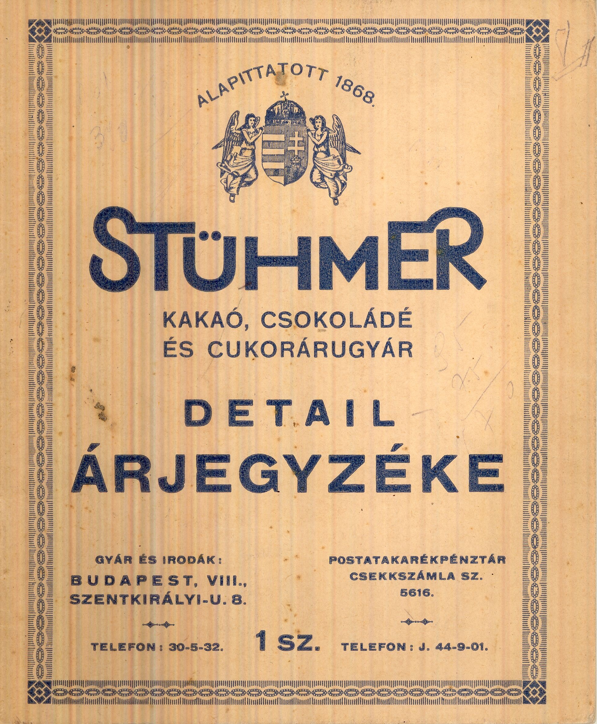 STÜHMER ÁRJEGYZÉKE (Magyar Kereskedelmi és Vendéglátóipari Múzeum CC BY-NC-SA)