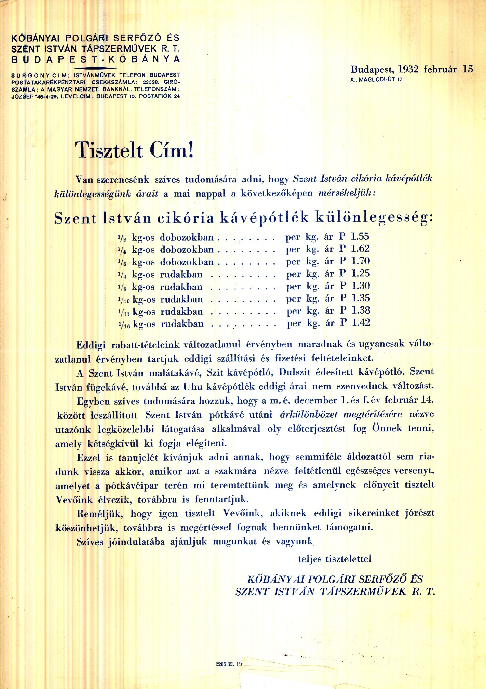 Glück Jenő árjegyzék (Magyar Kereskedelmi és Vendéglátóipari Múzeum CC BY-NC-SA)