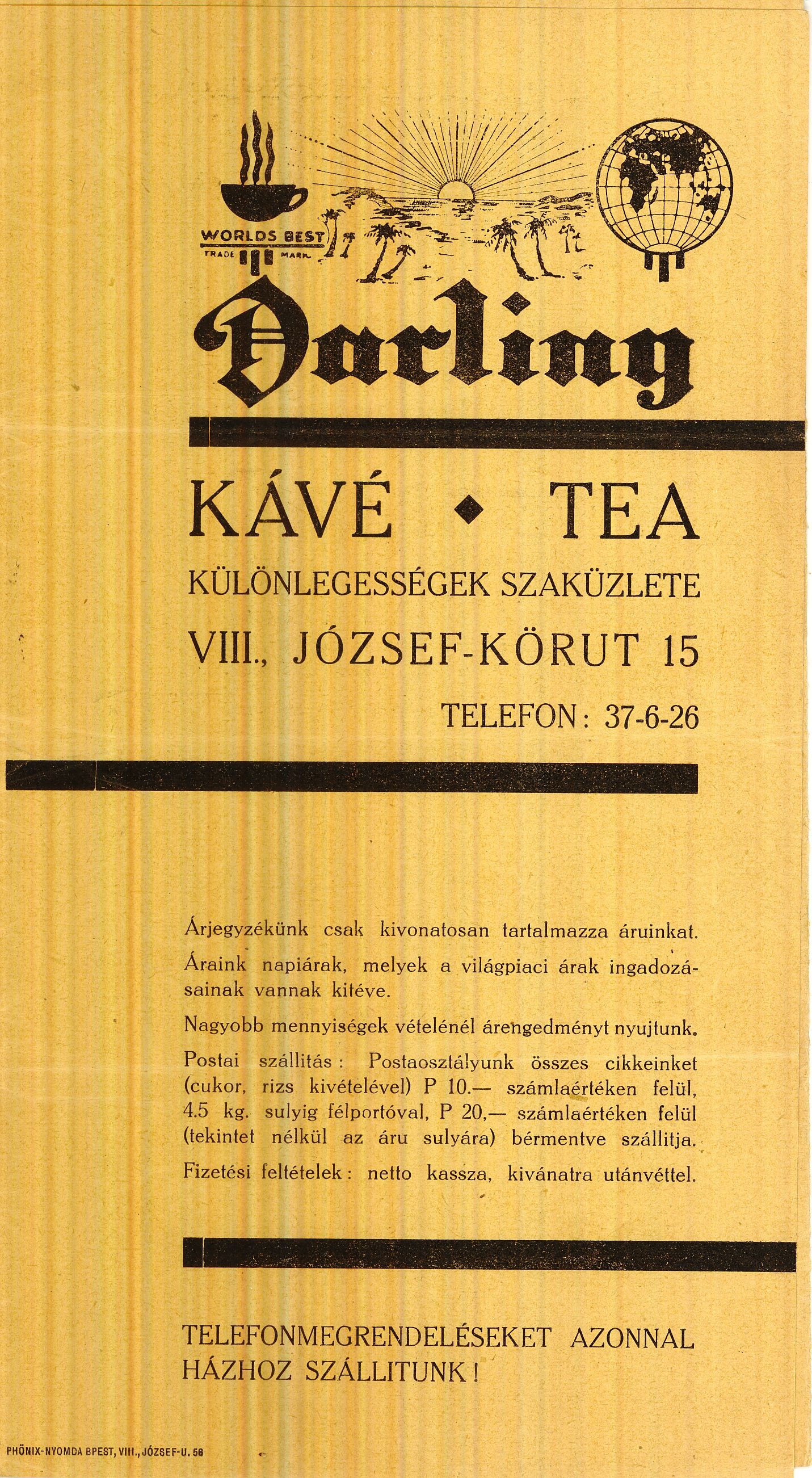 Darling Kávé, Tea Különlegességek Szaküzlete árjegyzék (Magyar Kereskedelmi és Vendéglátóipari Múzeum CC BY-NC-SA)