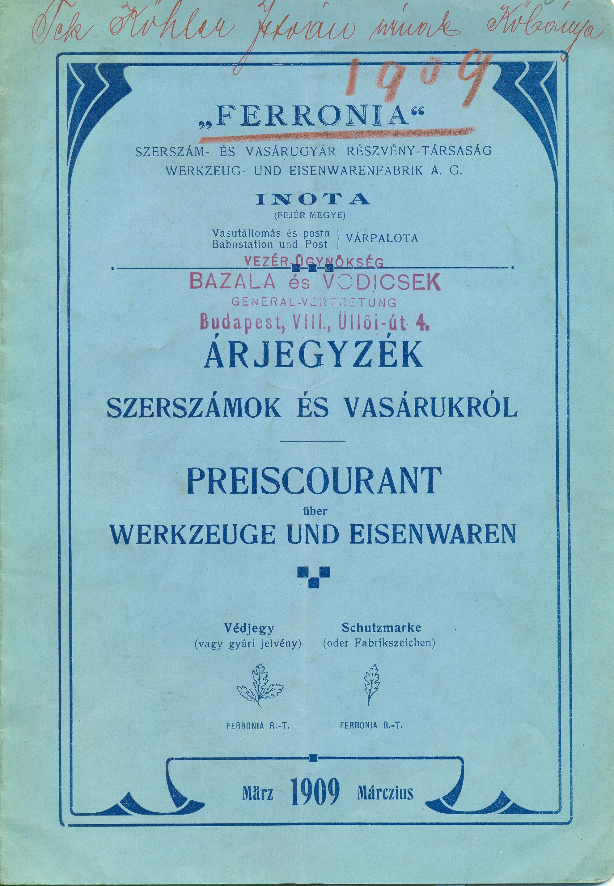 Árjegyzék szerszámok és vasárukról (Magyar Kereskedelmi és Vendéglátóipari Múzeum CC BY-NC-SA)