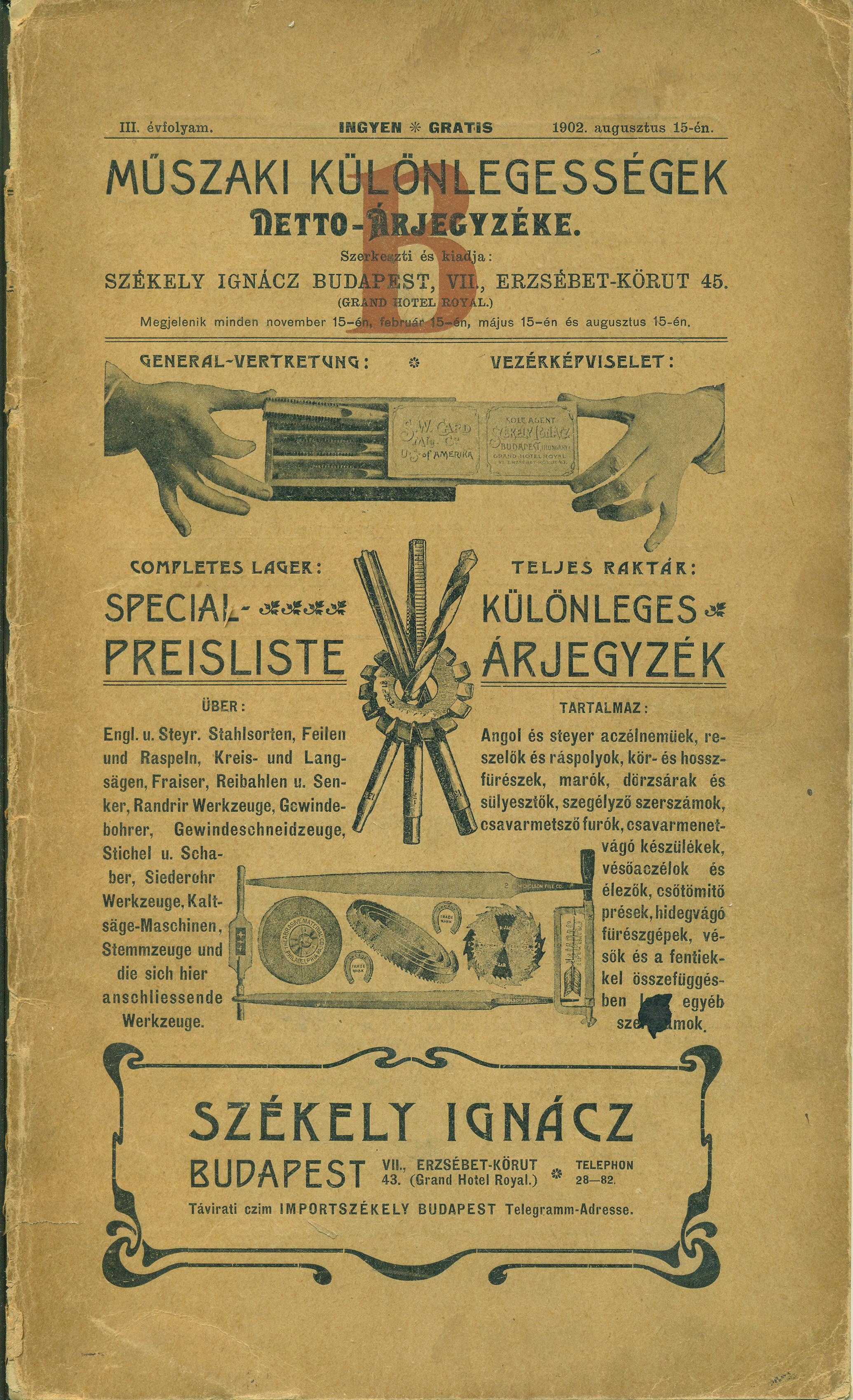 Műszaki különlegességek netto-árjegyzéke. Különleges árjegyzék (Magyar Kereskedelmi és Vendéglátóipari Múzeum CC BY-NC-SA)