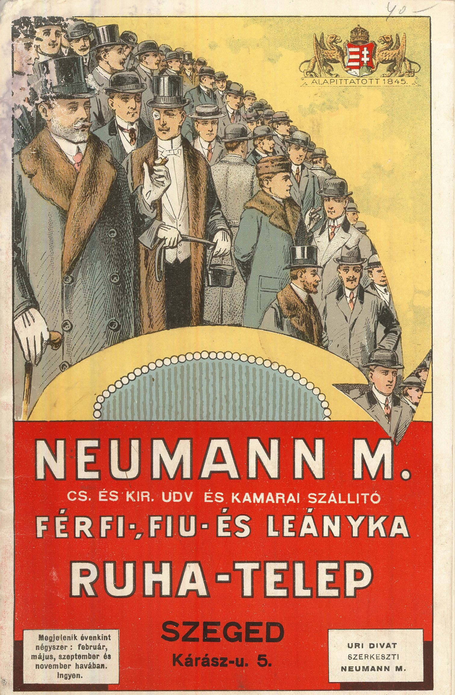Neumann M. Férfi-, fiu- és leányka ruha-telep árjegyzéke (Magyar Kereskedelmi és Vendéglátóipari Múzeum CC BY-NC-SA)