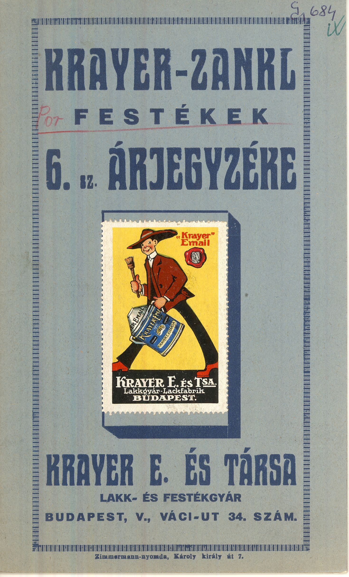Krayer-Zankl festékek 6. sz. árjegyzéke (Magyar Kereskedelmi és Vendéglátóipari Múzeum CC BY-NC-SA)