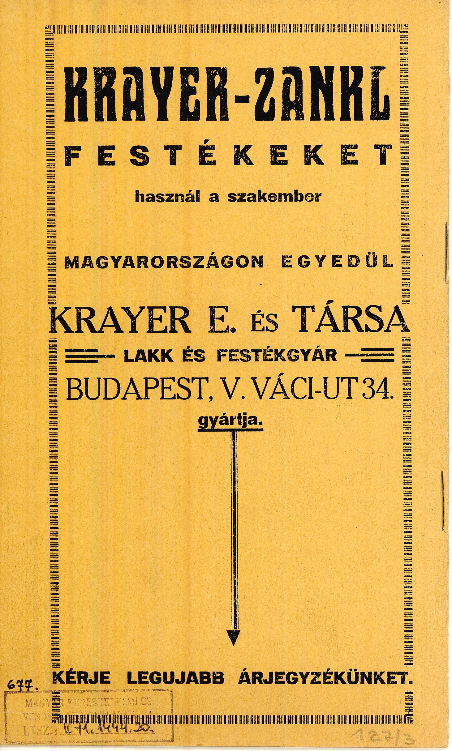 Krayer E. és Társa 26. sz. kivonatos-lakk árjegyzéke (Magyar Kereskedelmi és Vendéglátóipari Múzeum CC BY-NC-SA)