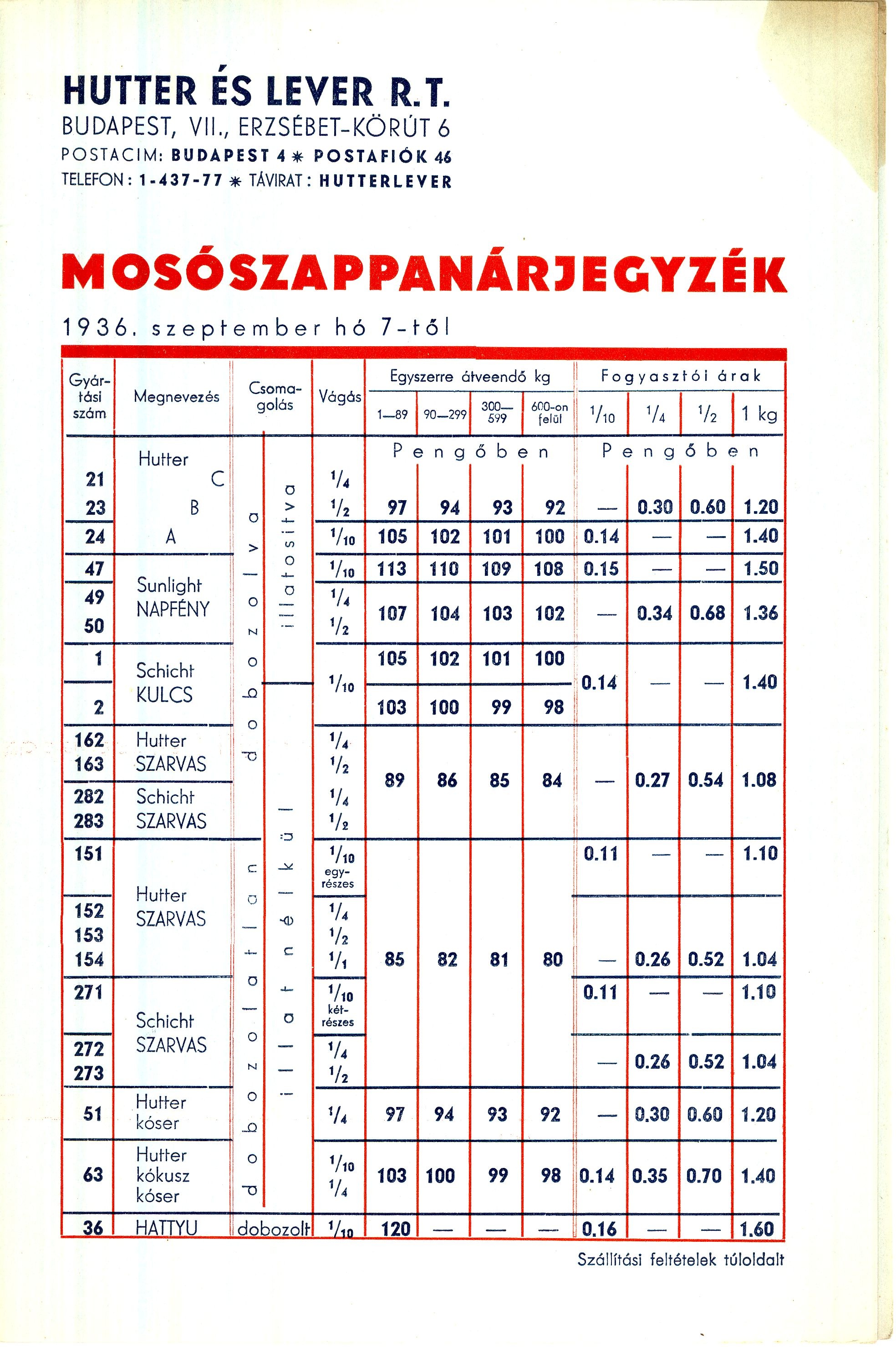 Mosószappanárjegyzék (Magyar Kereskedelmi és Vendéglátóipari Múzeum CC BY-NC-SA)