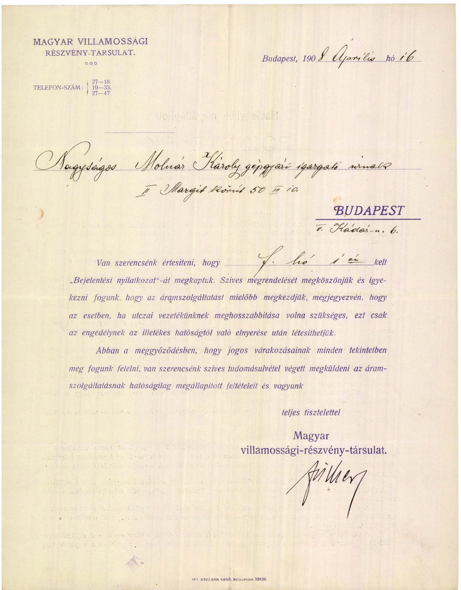 Magyar Villamossági Részvénytársulat (Magyar Kereskedelmi és Vendéglátóipari Múzeum CC BY-NC-SA)