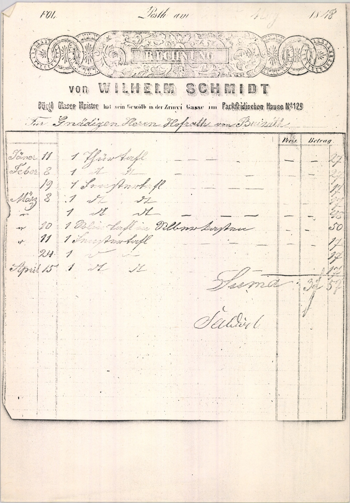 Schmidt Vilmos számla (Magyar Kereskedelmi és Vendéglátóipari Múzeum CC BY-NC-SA)