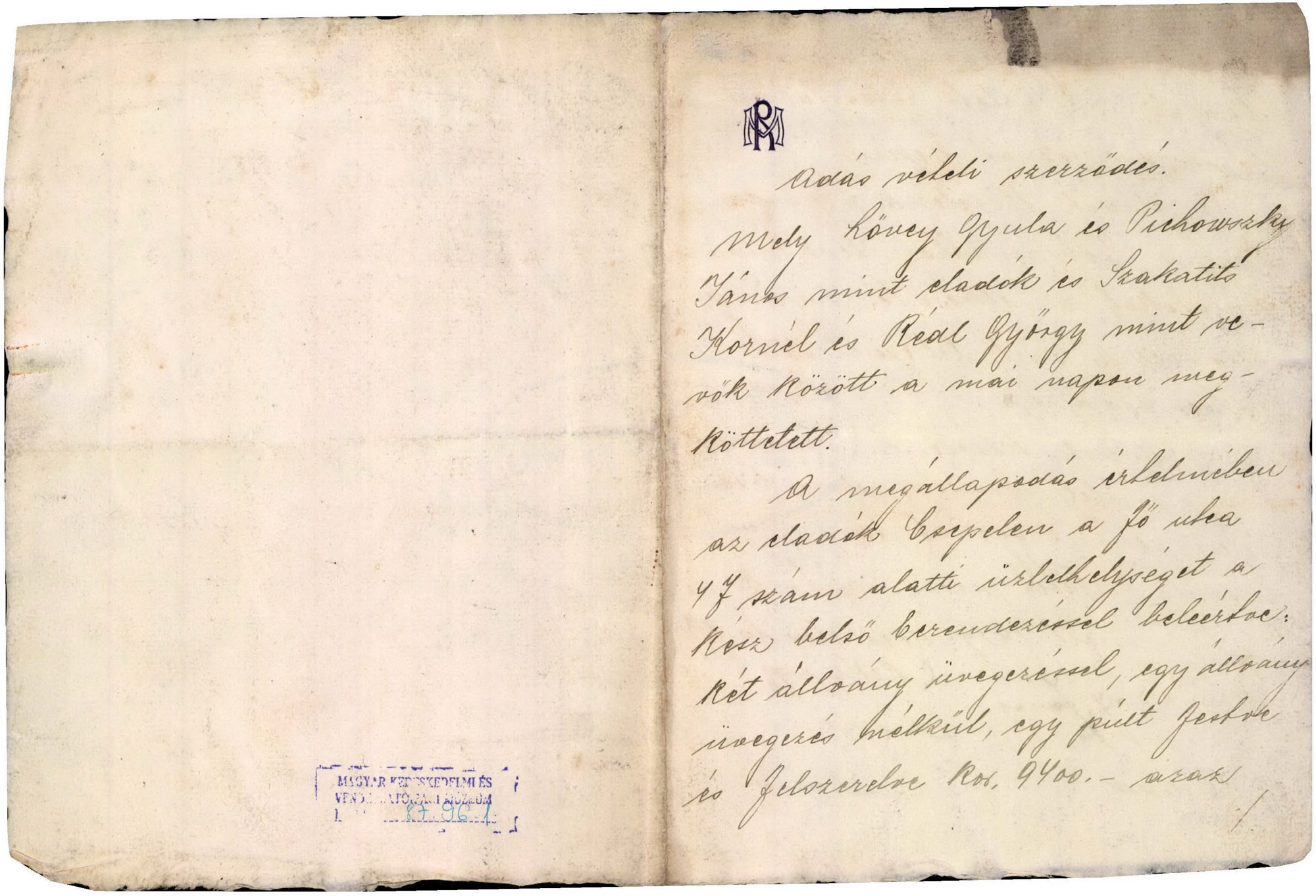 Adásvételi szerződés (Magyar Kereskedelmi és Vendéglátóipari Múzeum CC BY-NC-SA)