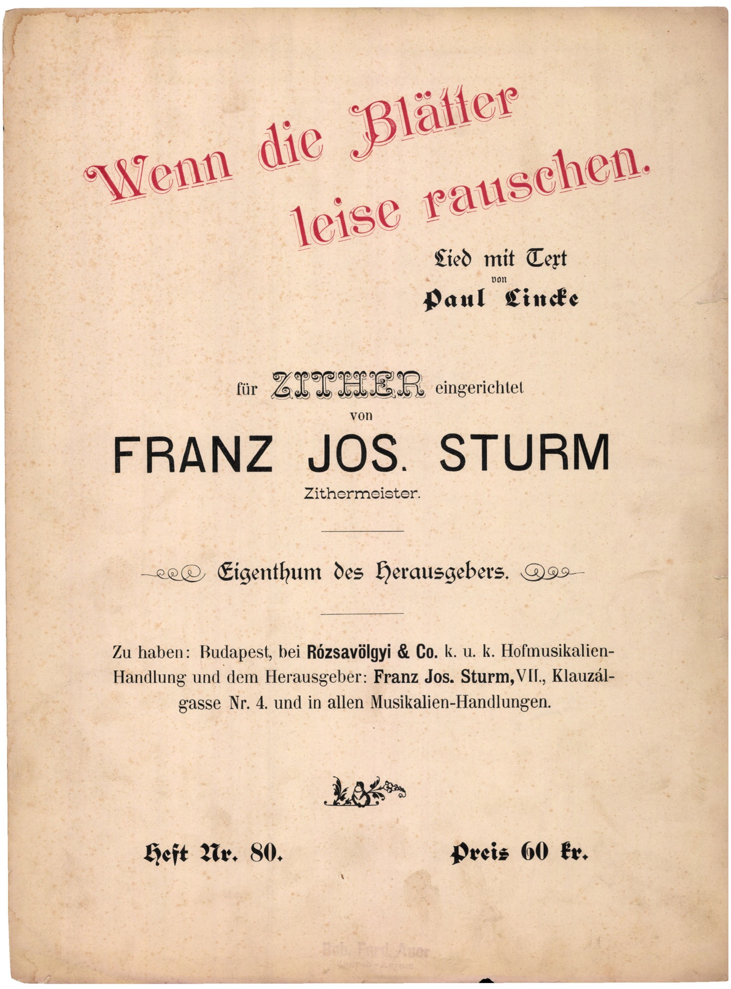 Franz Jos. Sturm, zenemű-kereskedelem (Magyar Kereskedelmi és Vendéglátóipari Múzeum CC BY-NC-SA)