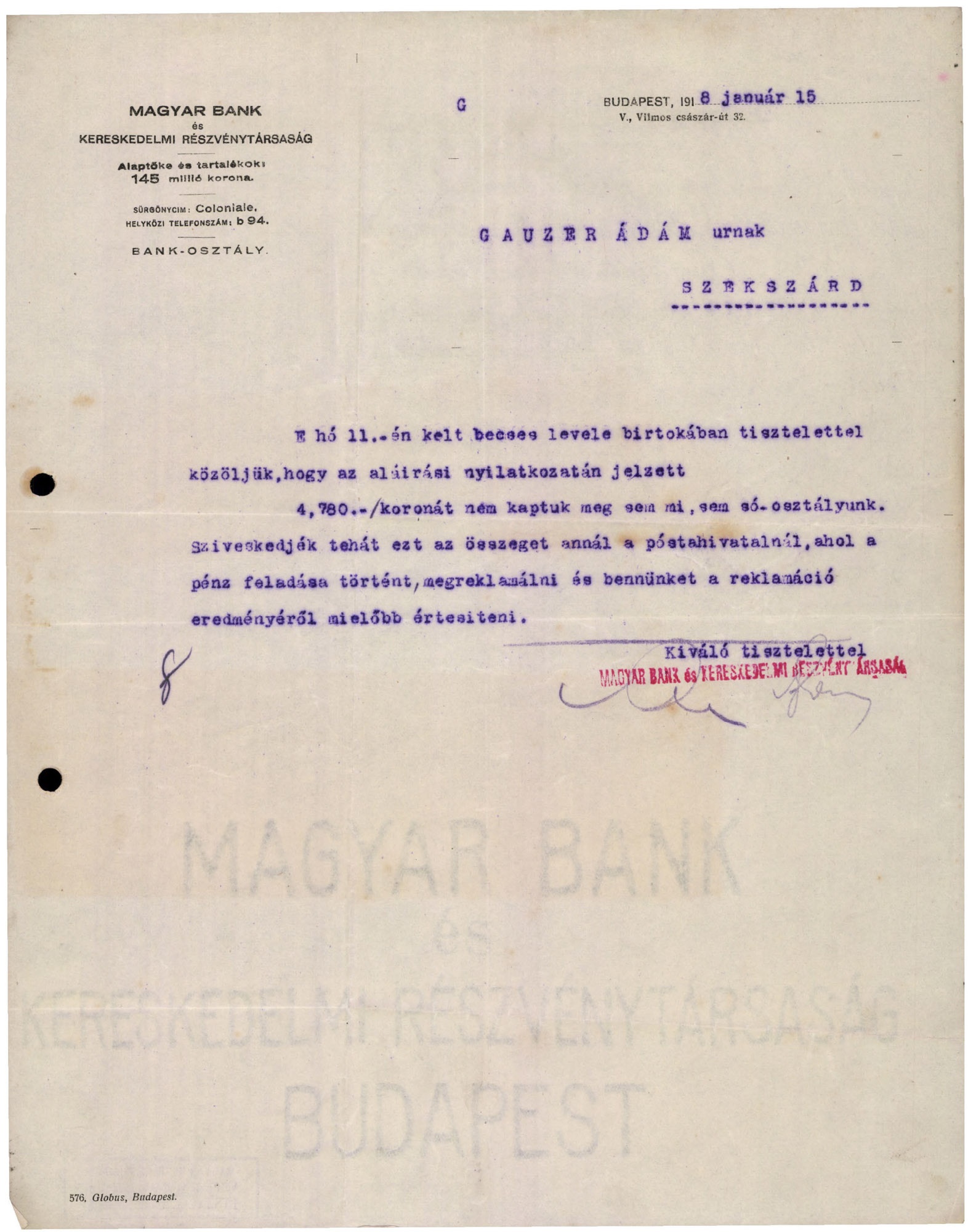 Magyar Bank és Kereskedelmi Részvénytársaság (Magyar Kereskedelmi és Vendéglátóipari Múzeum CC BY-NC-SA)