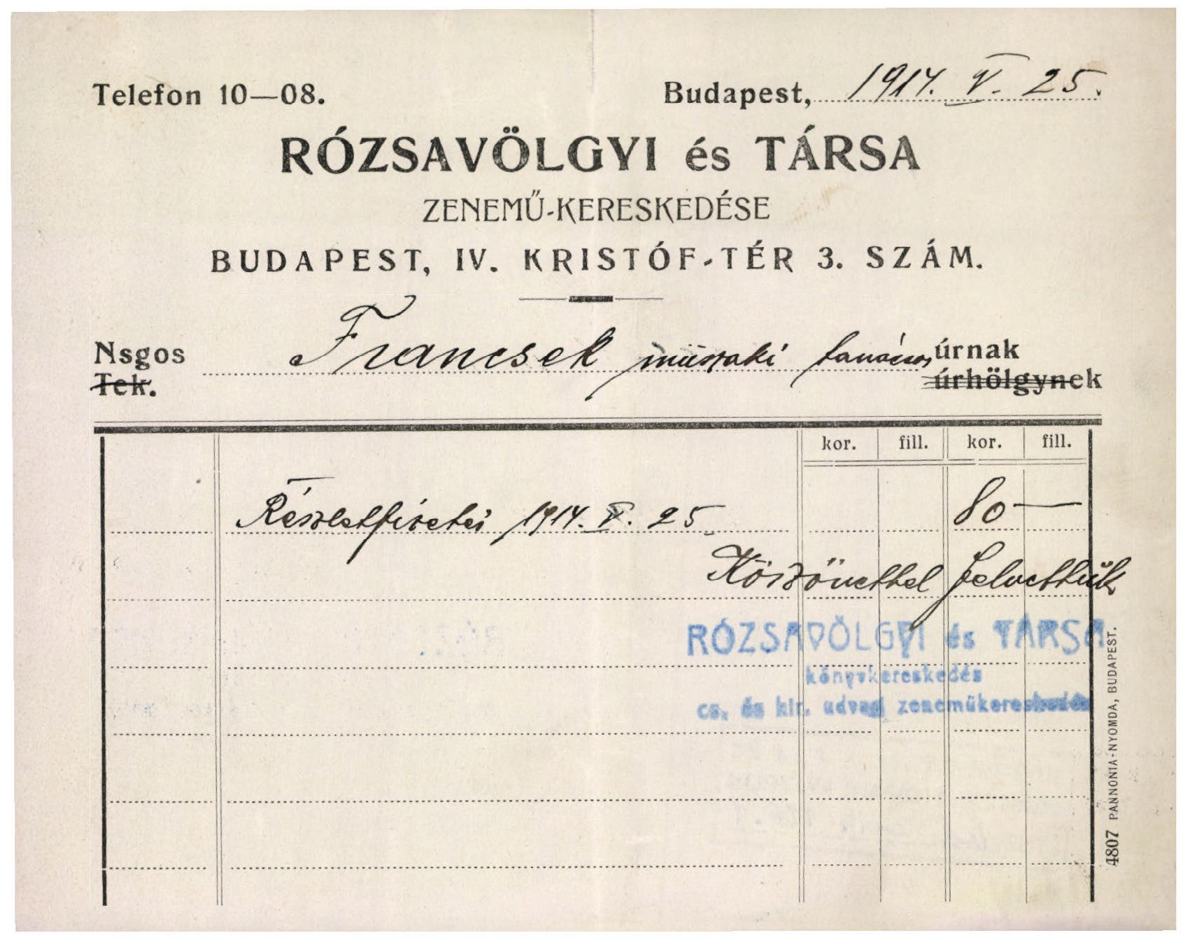 Rózsavölgyi és Társa zenemű-kereskedése (Magyar Kereskedelmi és Vendéglátóipari Múzeum CC BY-NC-SA)