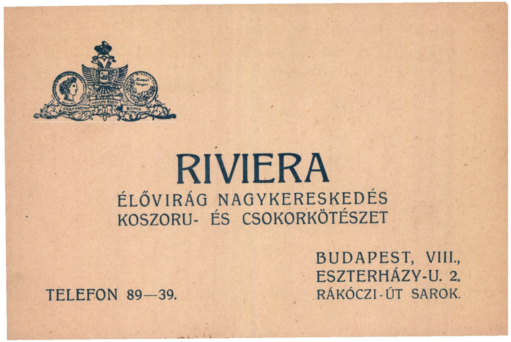 Riviera élővirág nagykereskedés, koszorú- és csokorkötészet (Magyar Kereskedelmi és Vendéglátóipari Múzeum CC BY-NC-SA)