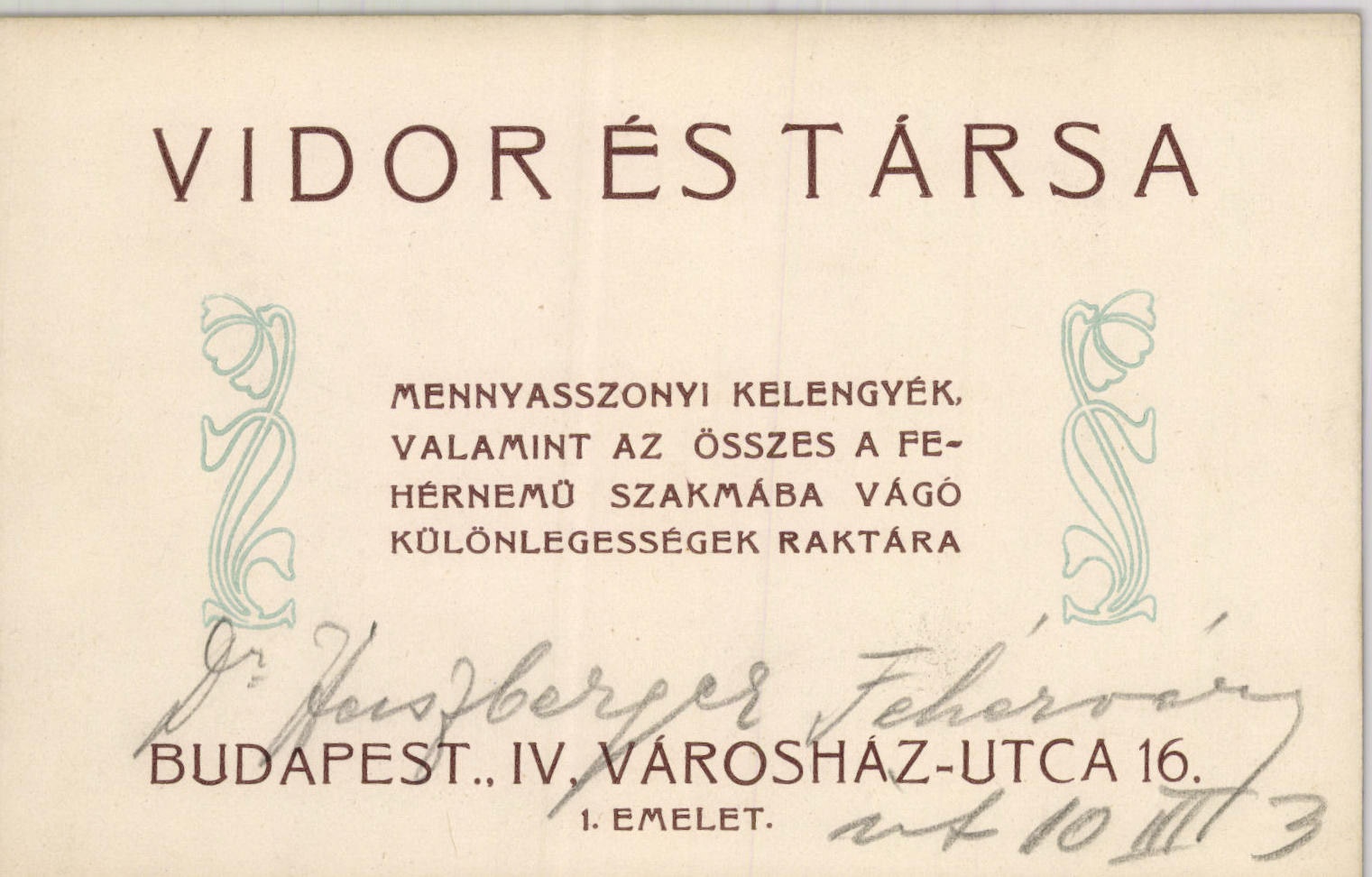 Vidor és Társa fehérnemű szalon (Magyar Kereskedelmi és Vendéglátóipari Múzeum CC BY-NC-SA)