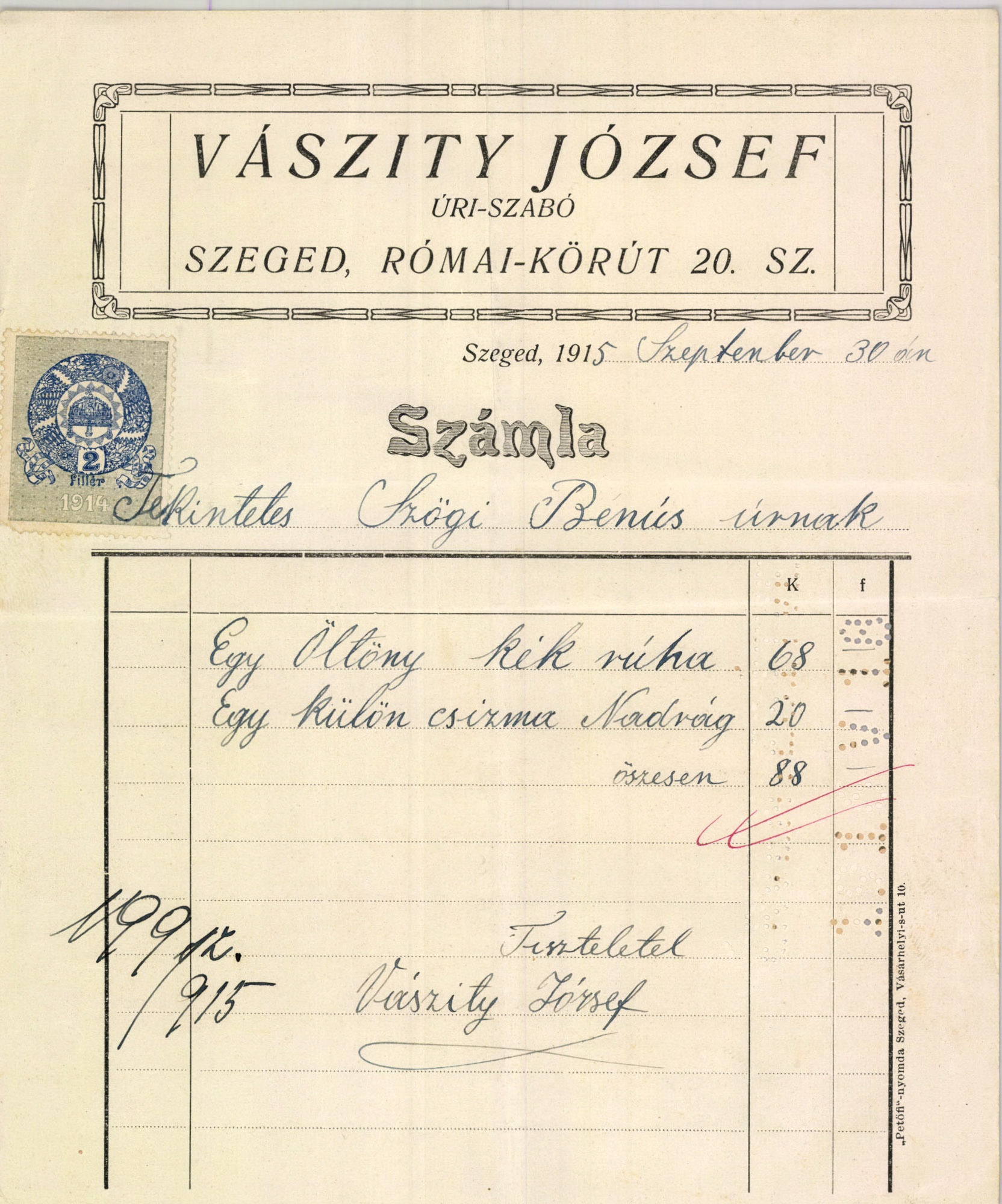 Vászity József úri-szabó (Magyar Kereskedelmi és Vendéglátóipari Múzeum CC BY-NC-SA)