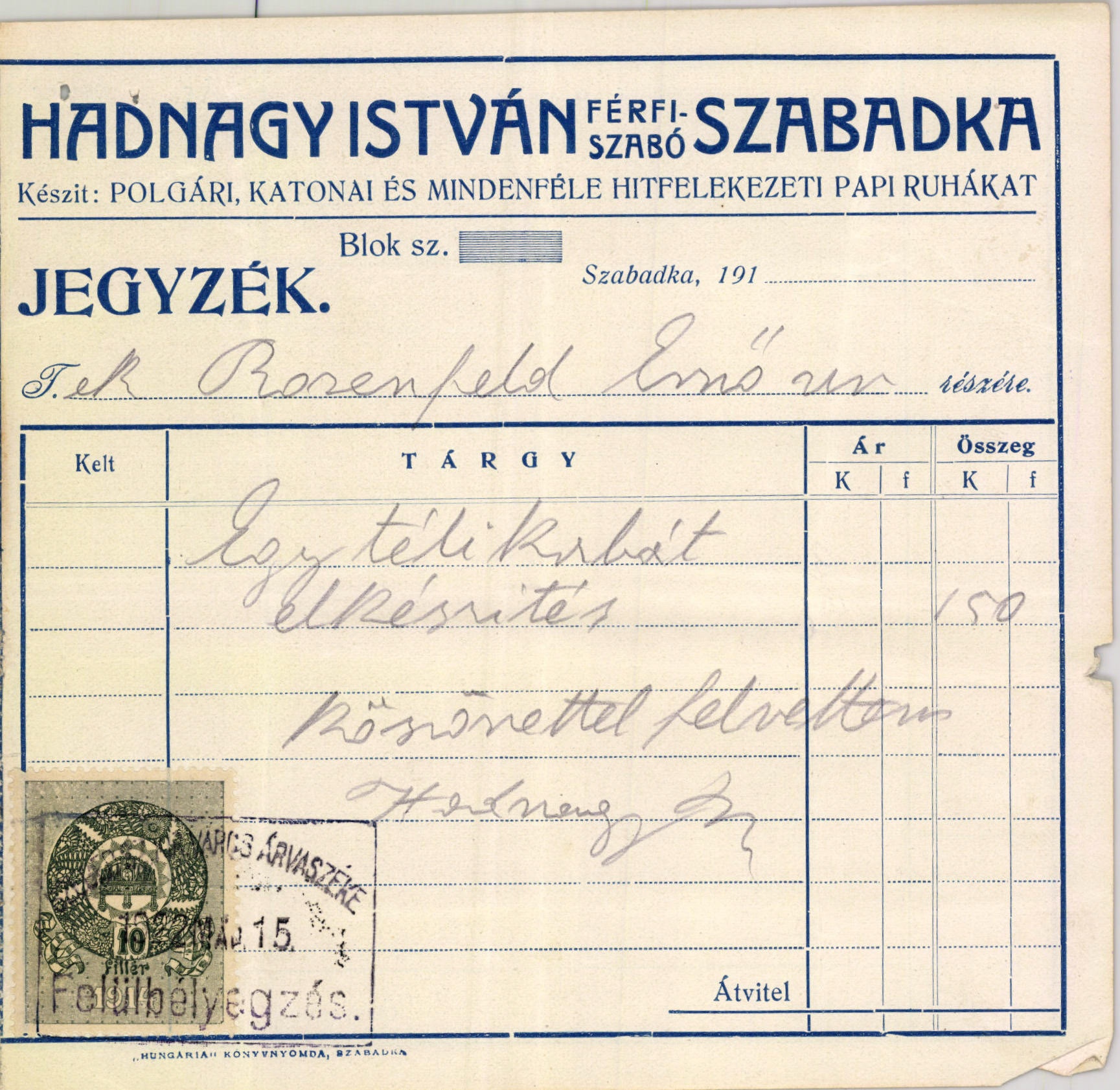 Hadnagy István férfi-szabó (Magyar Kereskedelmi és Vendéglátóipari Múzeum CC BY-NC-SA)