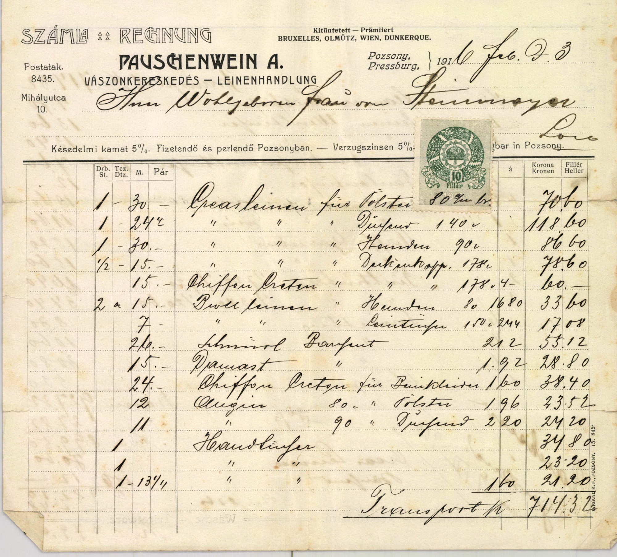 Pauschenwein A. vászonkereskedés (Magyar Kereskedelmi és Vendéglátóipari Múzeum CC BY-NC-SA)