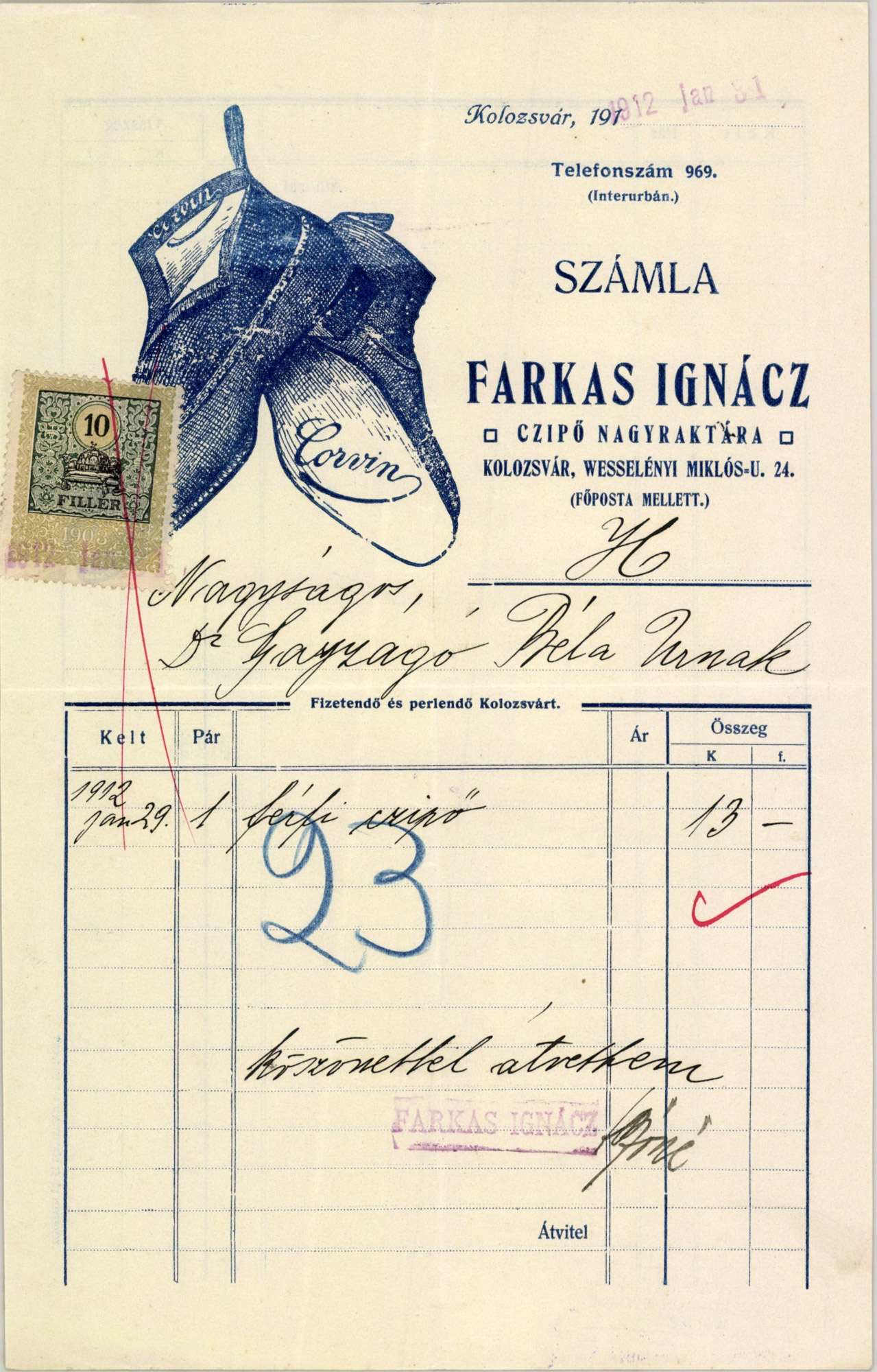 Farkas Ignácz cipő nagyraktára (Magyar Kereskedelmi és Vendéglátóipari Múzeum CC BY-NC-SA)