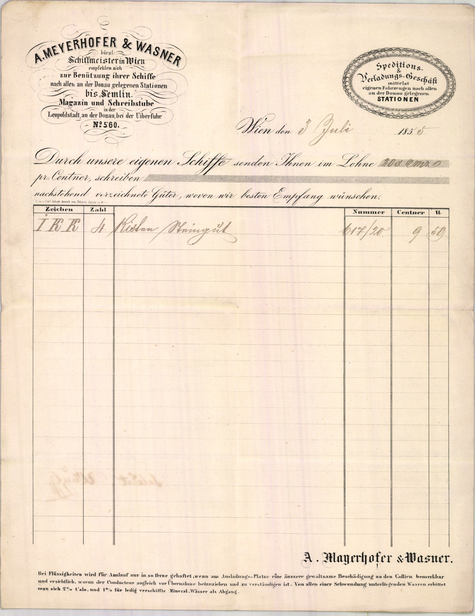 A Meyerhofer & Wasner számla (Magyar Kereskedelmi és Vendéglátóipari Múzeum CC BY-NC-SA)